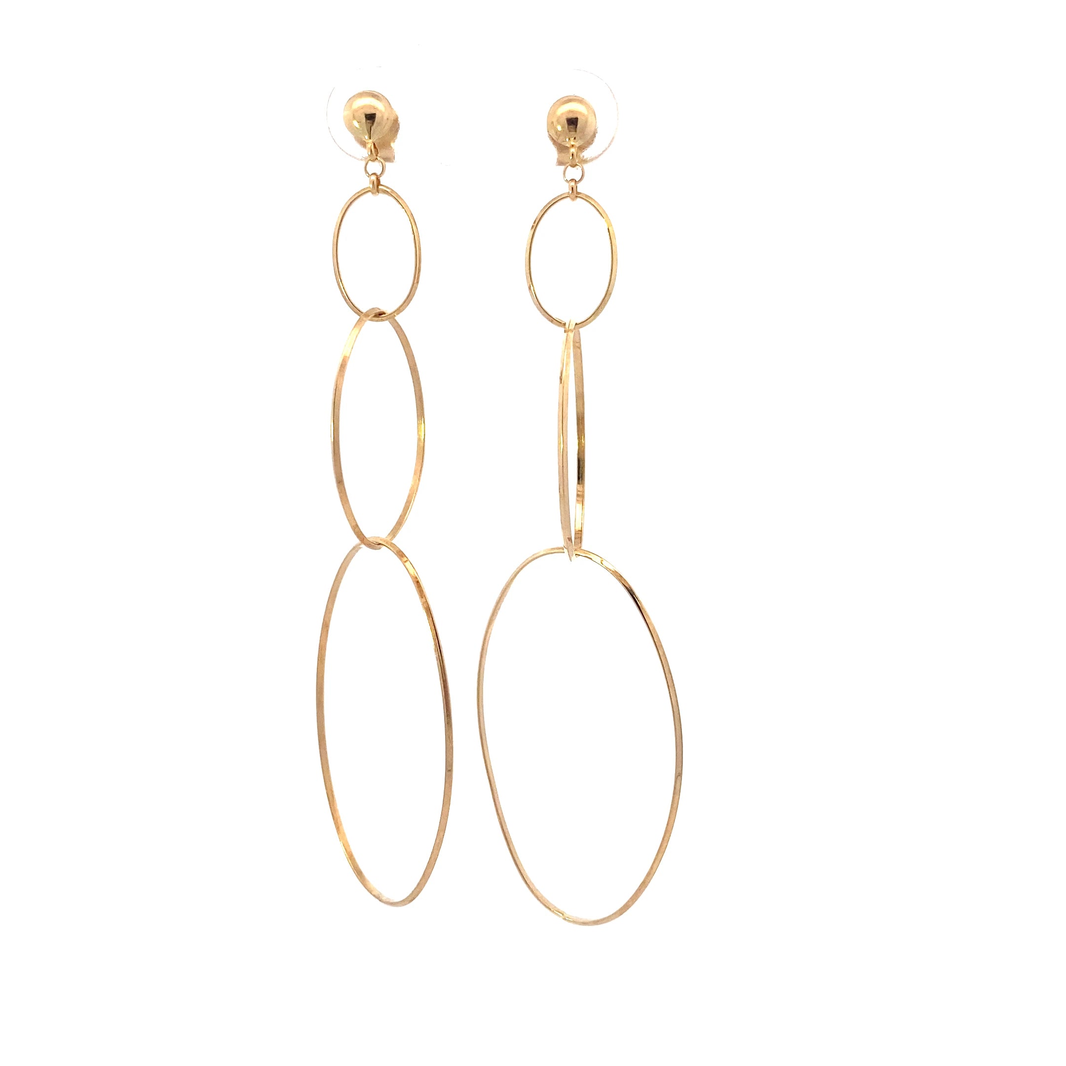 14K Yellow Gold Layered Oval Dangle Earrings