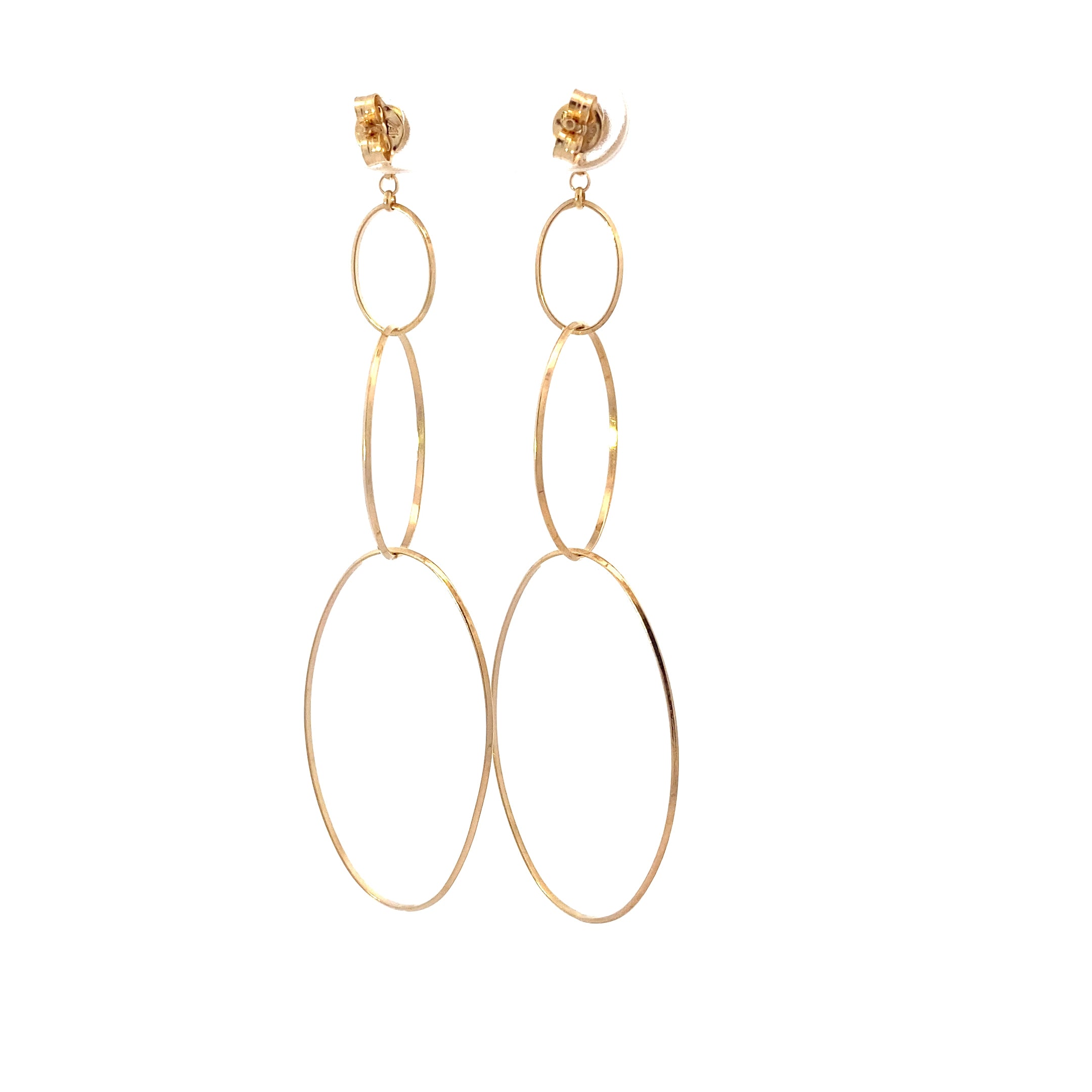 14K Yellow Gold Layered Oval Dangle Earrings