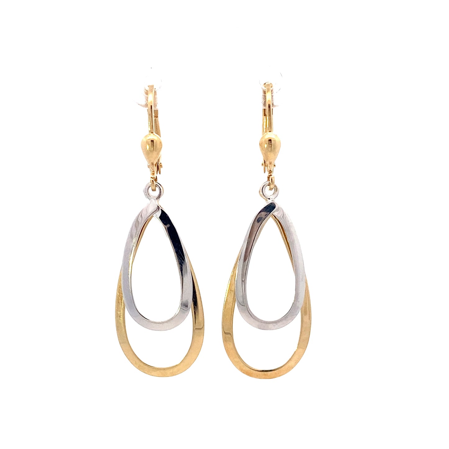 14K Yellow & White Gold Double Oval Dangle Earrings