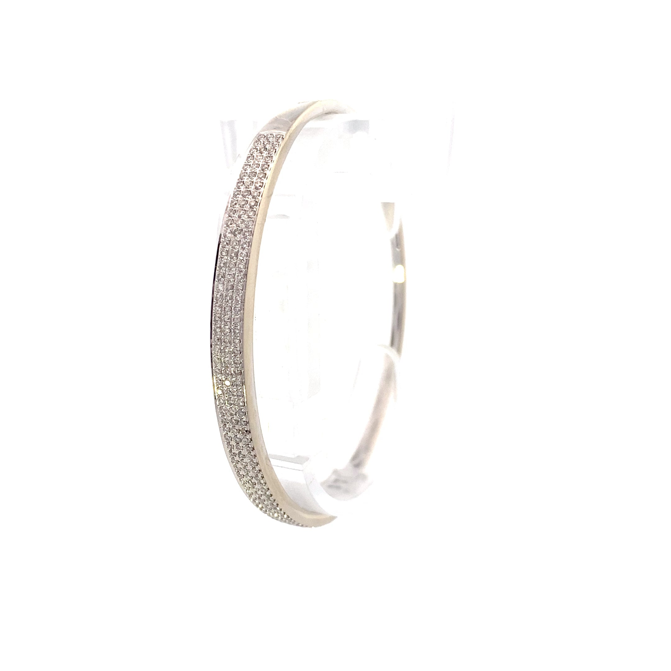 14K White Gold Diamond Pave Set Bangle Bracelet