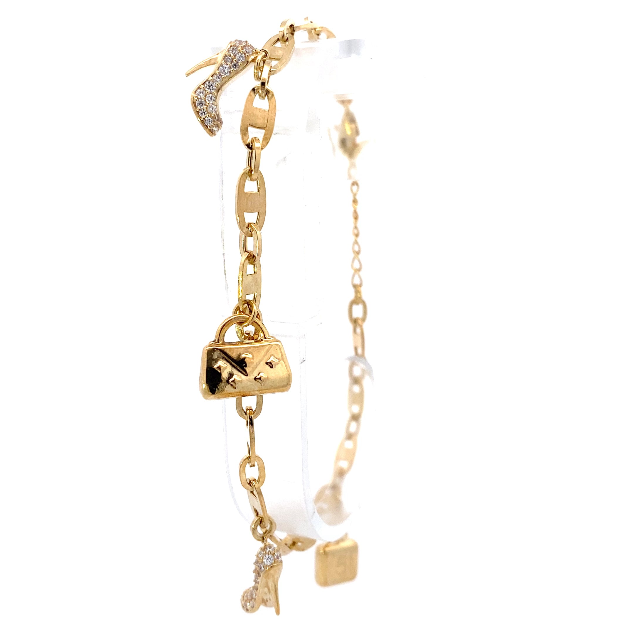 14K Yellow Gold Mariner Heel & Purse Charm Bracelet