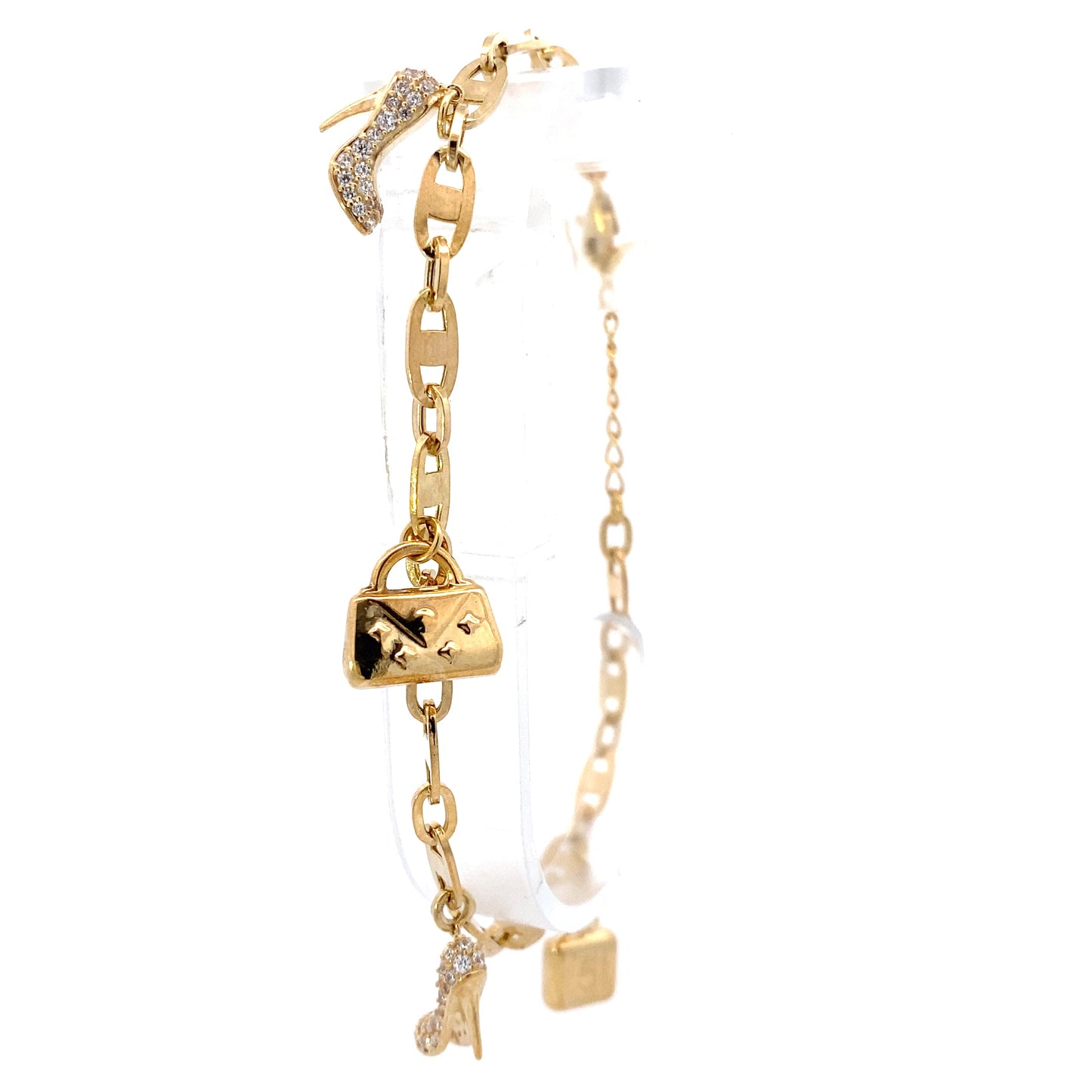 14K Yellow Gold Mariner Heel & Purse Charm Bracelet