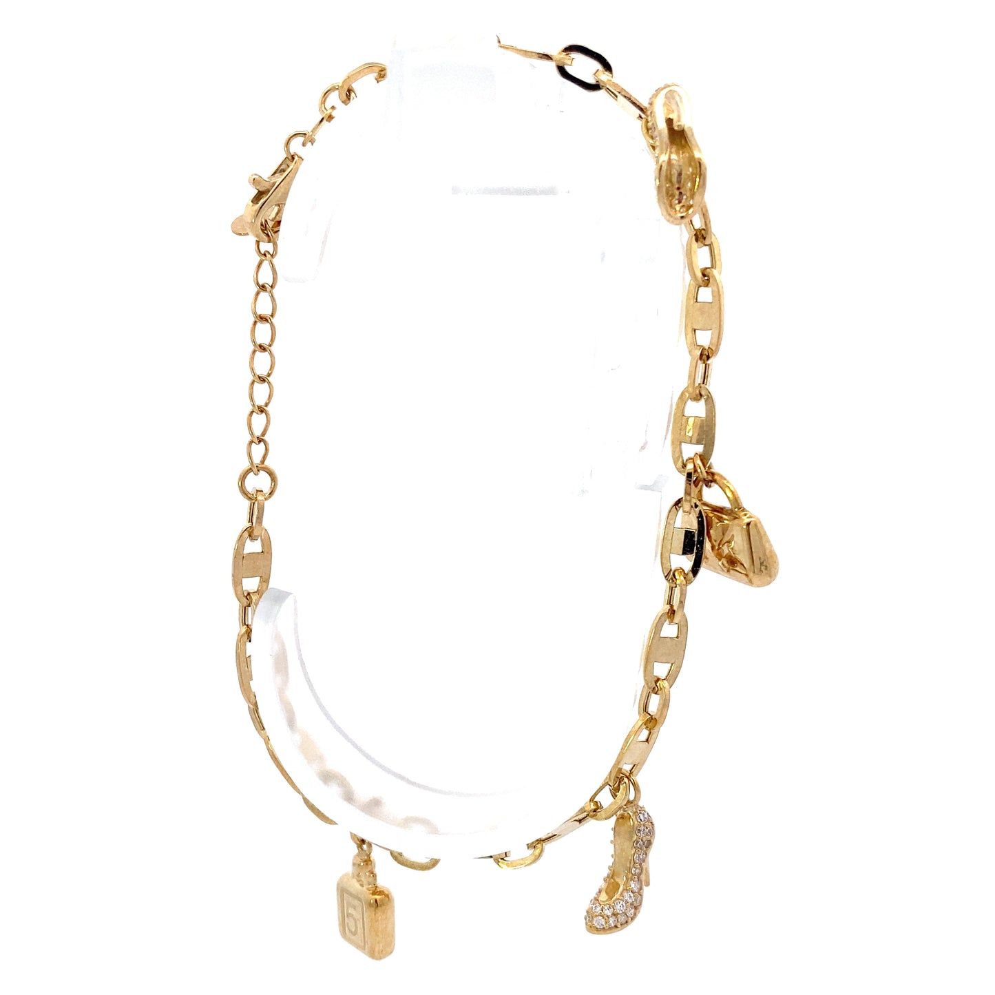 14K Yellow Gold Mariner Heel & Purse Charm Bracelet