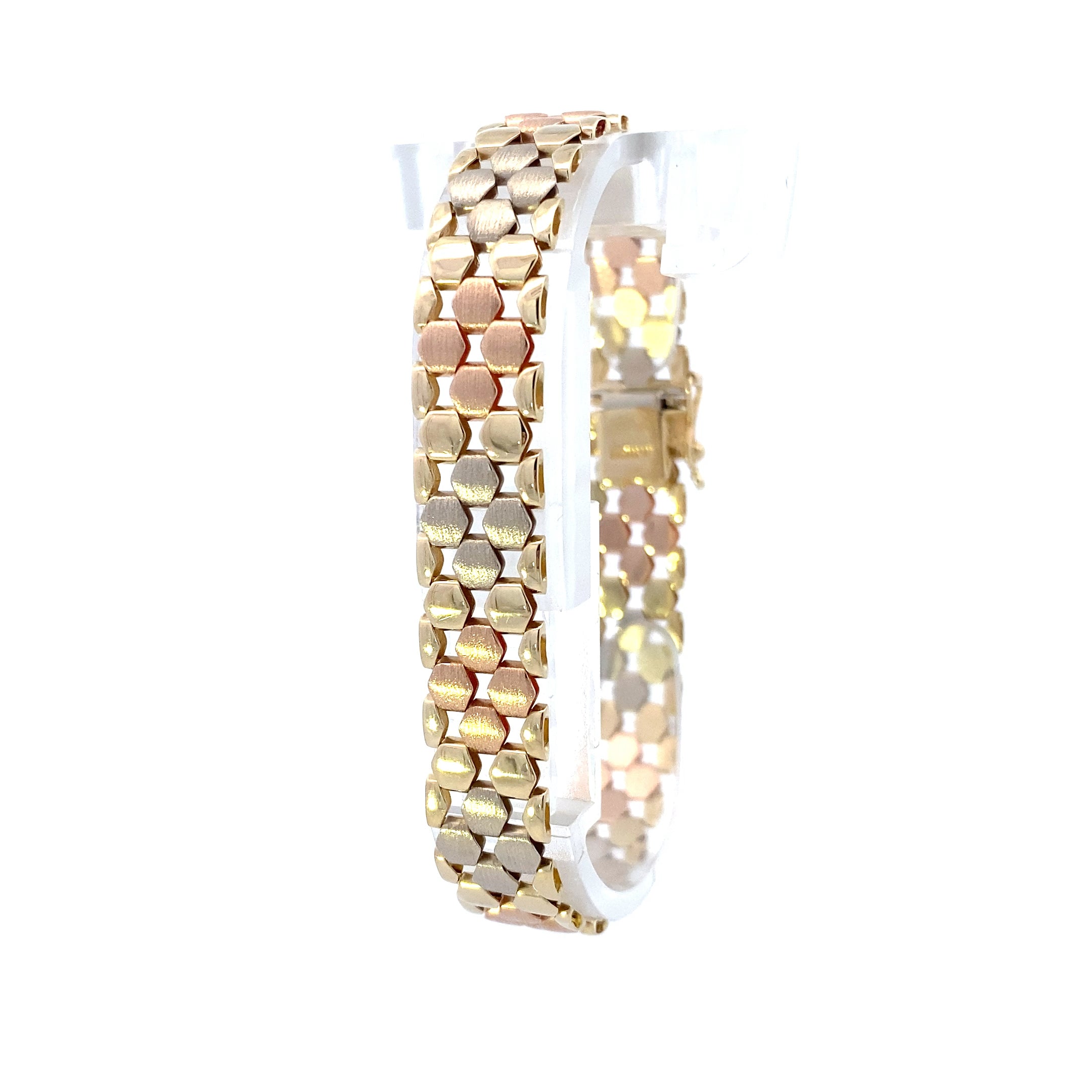 14K Tri-Color Gold Hexagon Link Bracelet