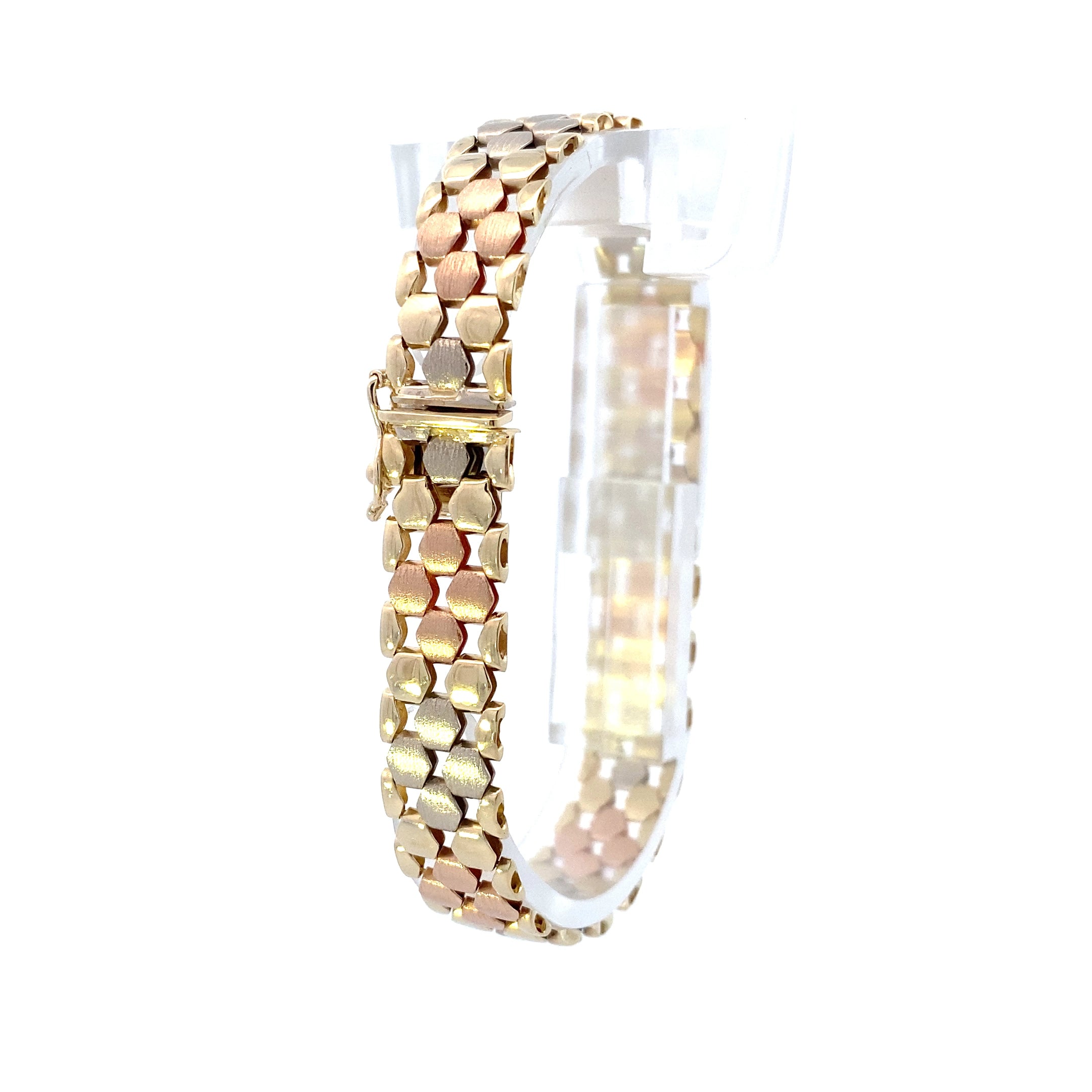 14K Tri-Color Gold Hexagon Link Bracelet