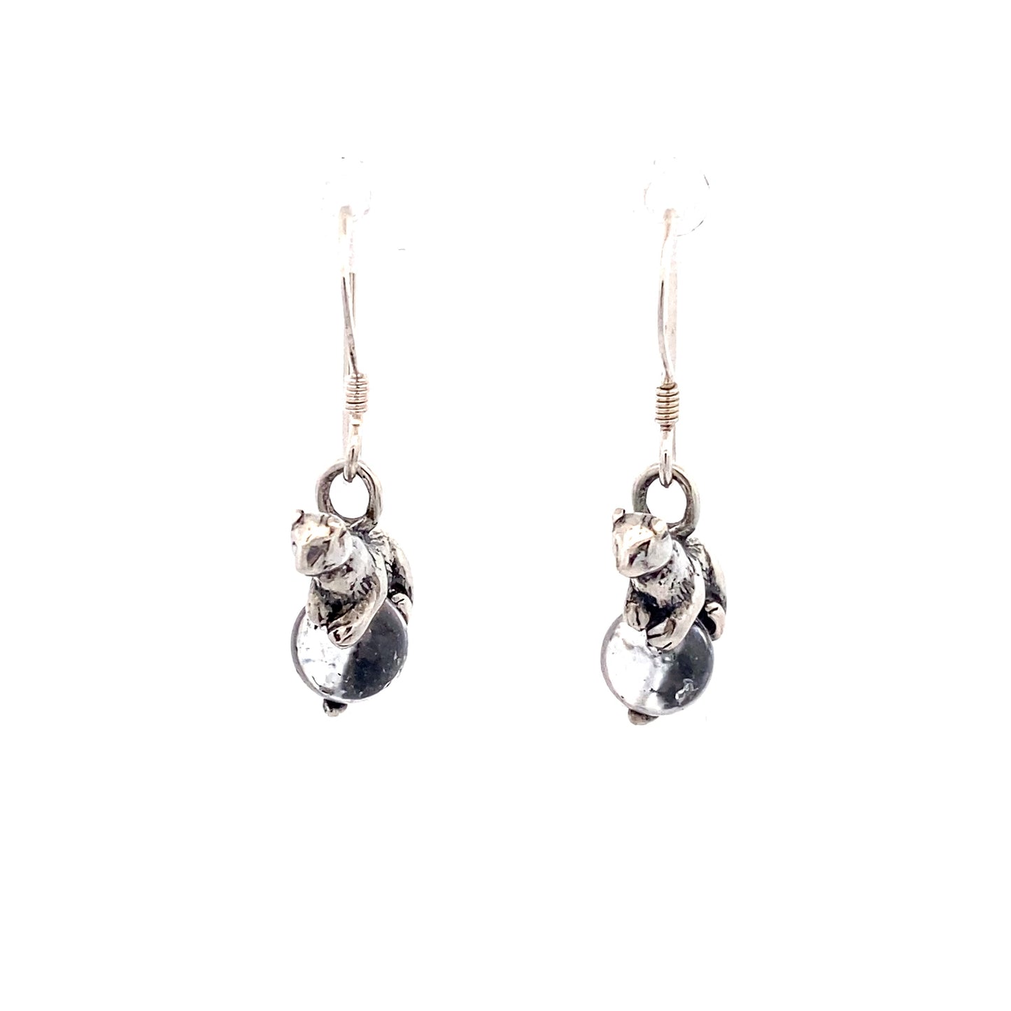 Sterling Silver Glass Orb Dangle Otter Earrings