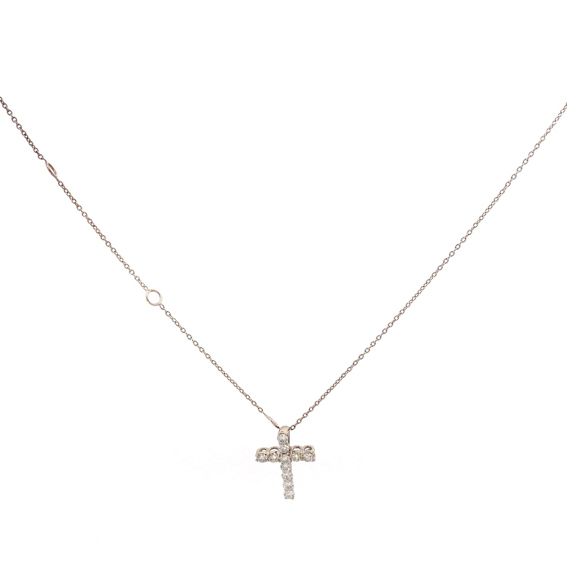 14K White Gold Diamond Cross Pendant & Chain Set - 0.33ct