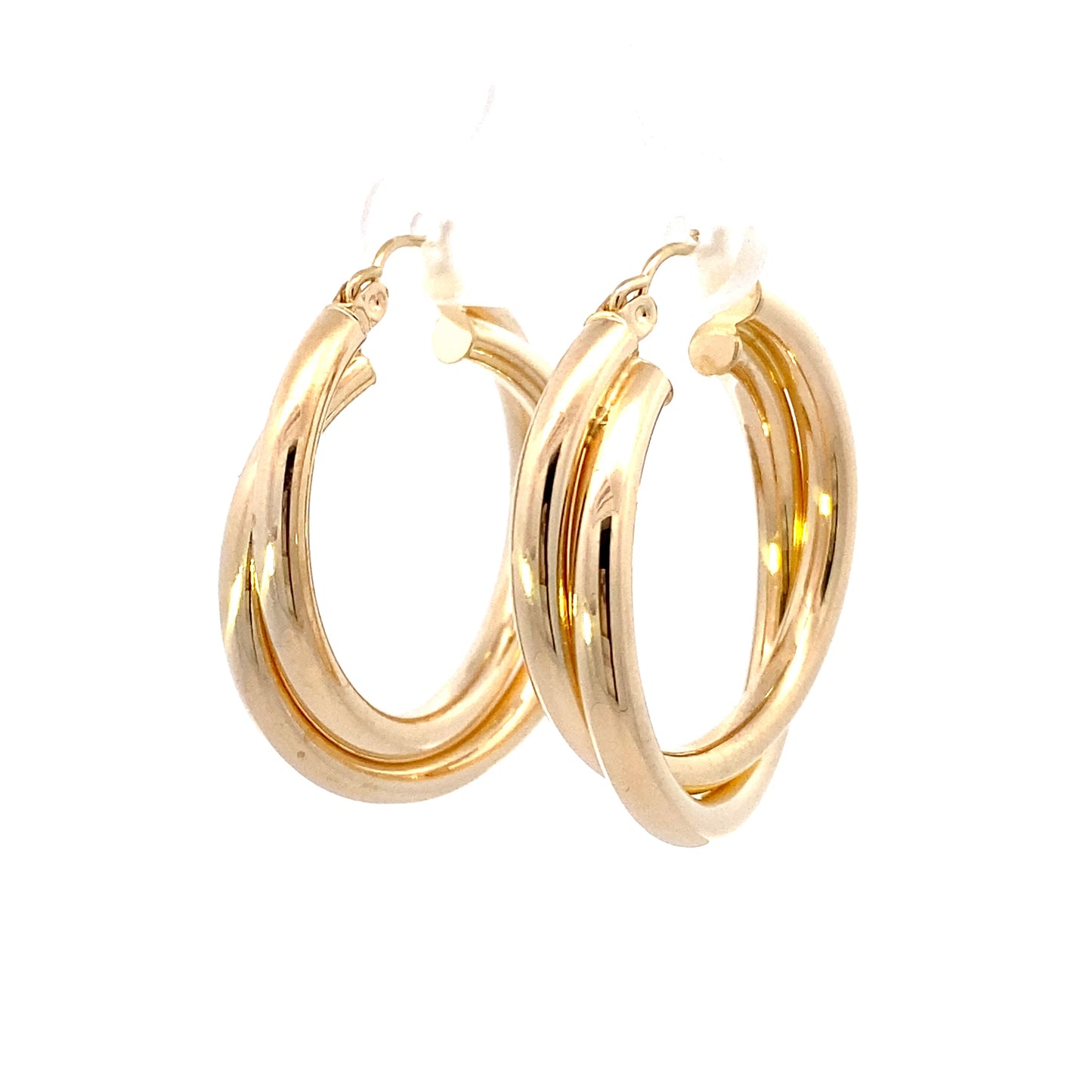 14K Yellow Gold Twisted Double Hoop Earrings