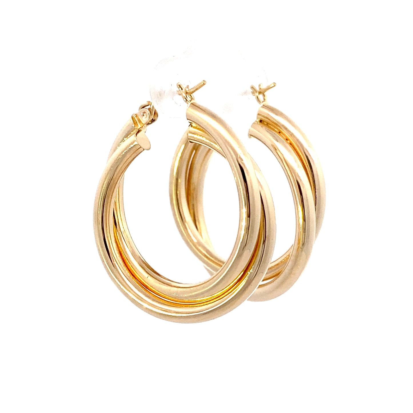 14K Yellow Gold Twisted Double Hoop Earrings