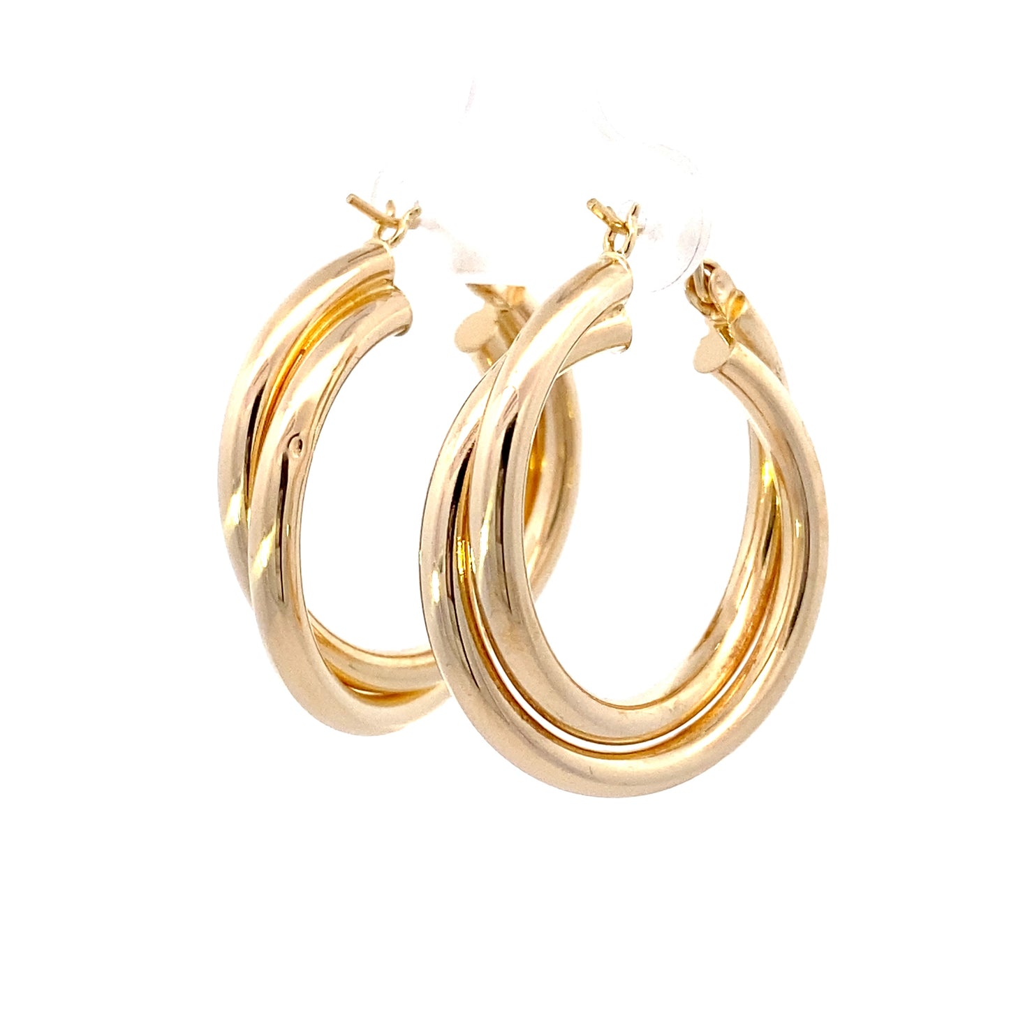 14K Yellow Gold Twisted Double Hoop Earrings