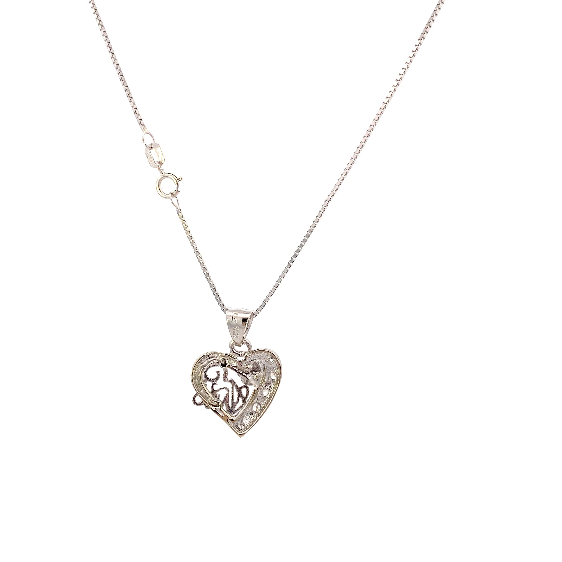 14K White Gold Heart & Rose 