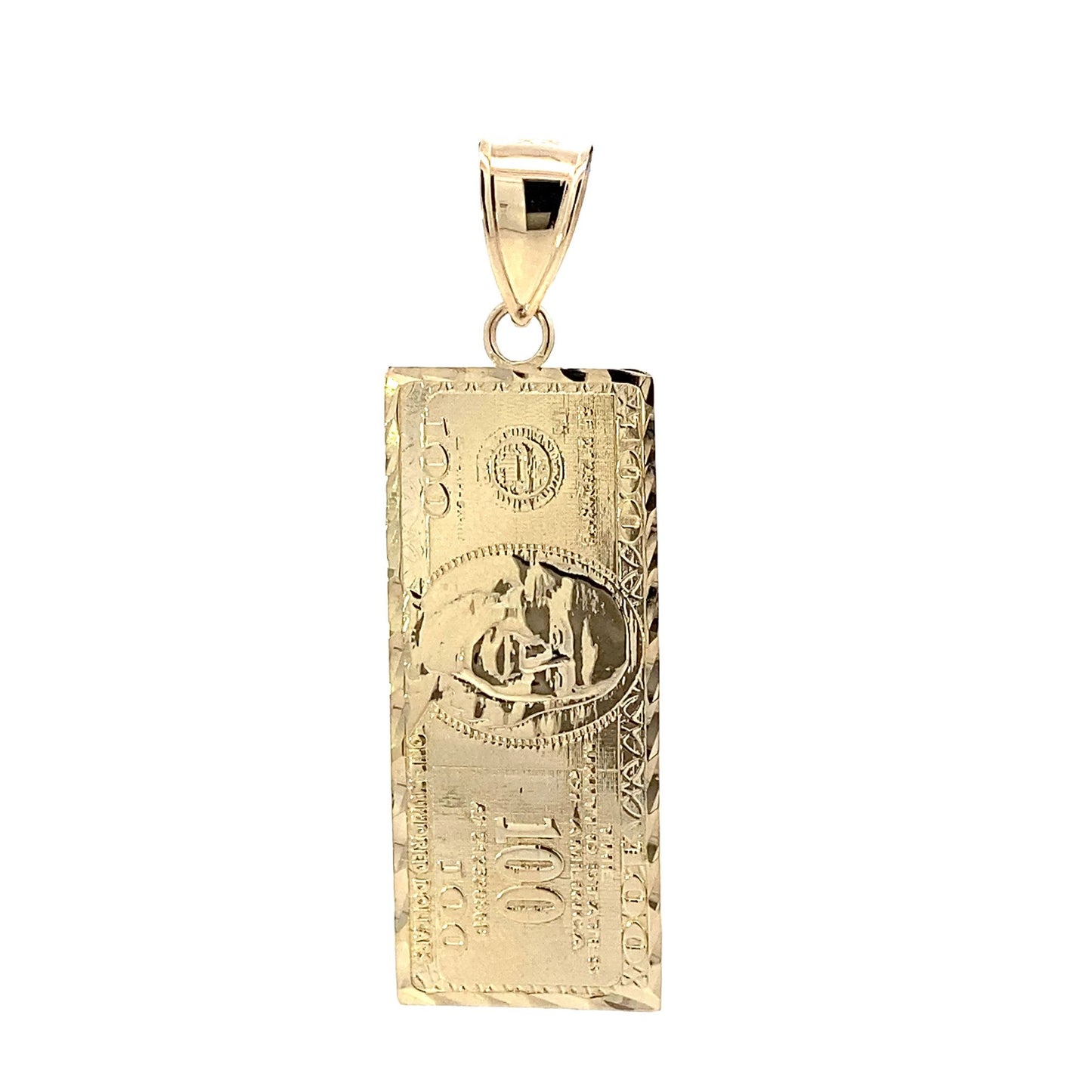 10K Yellow Gold $100 Dollar Bill Pendant