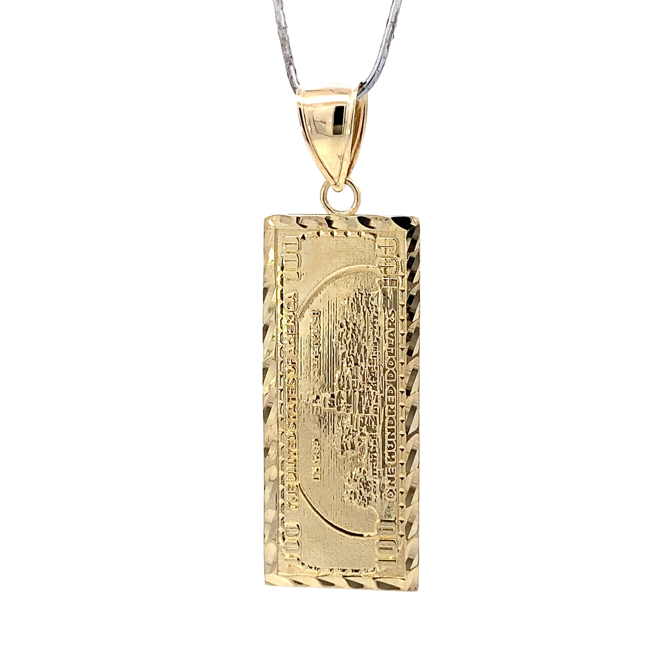 10K Yellow Gold $100 Dollar Bill Pendant