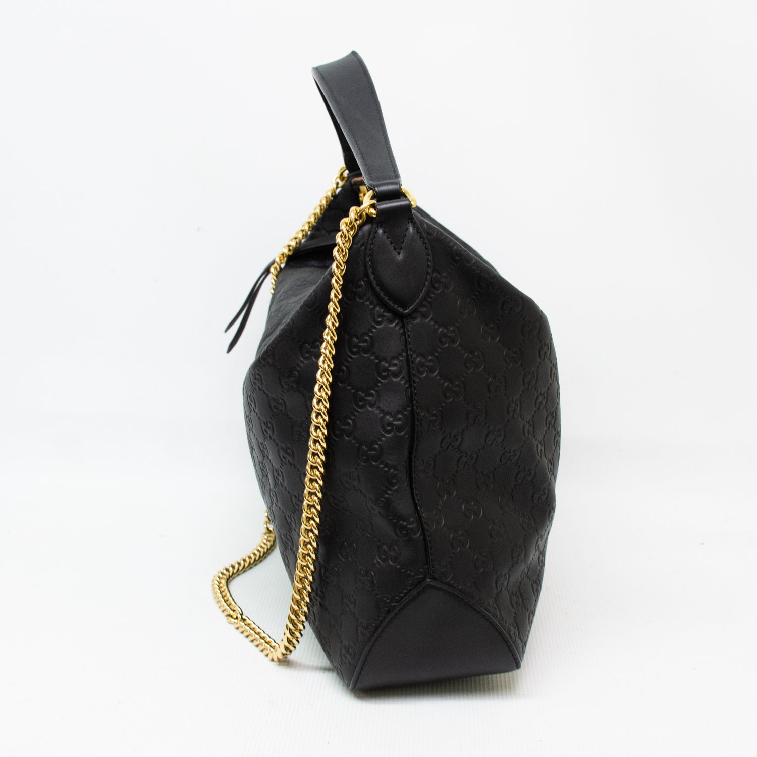 Gucci Signature Black Leather Gold Link Chain Hobo - 477324 493075