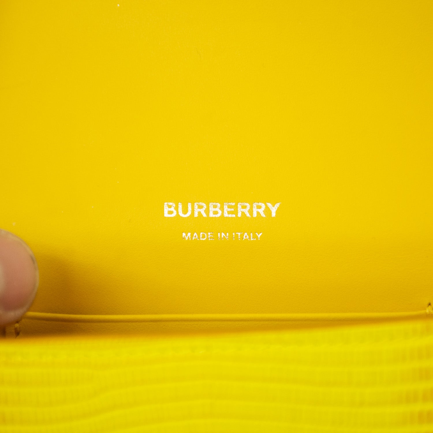 Burberry Mini Elongated TB Embossed Leather Crossbody Bag - Lemon/Marigold