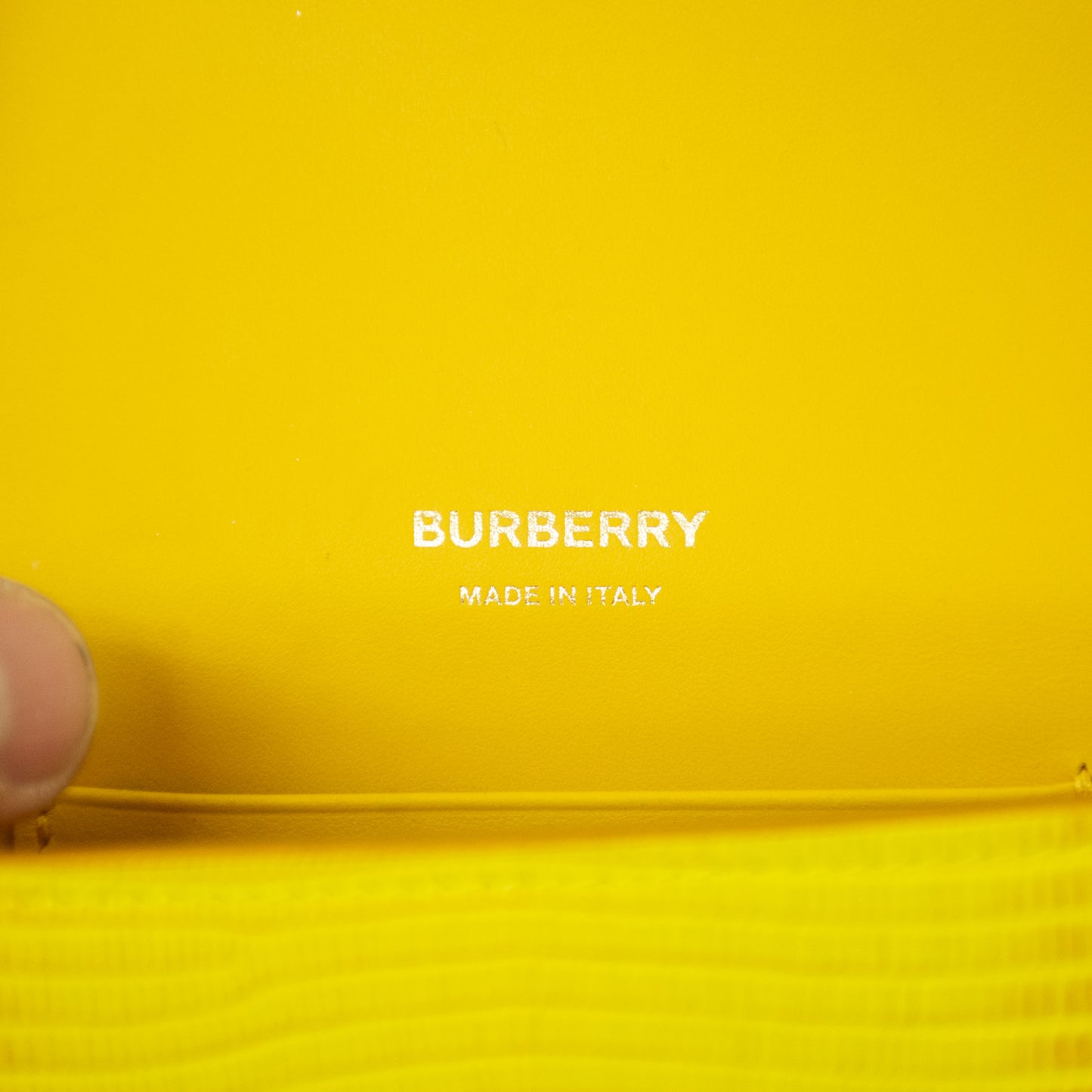 Burberry Mini Elongated TB Embossed Leather Crossbody Bag - Lemon/Marigold