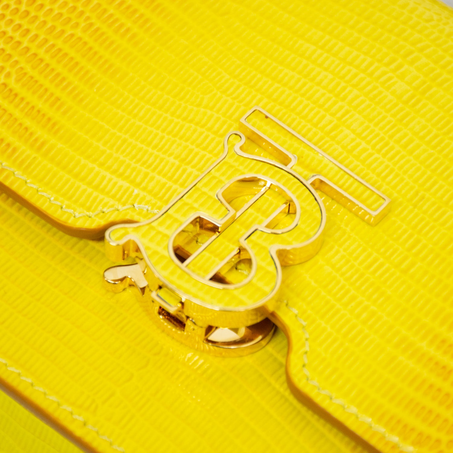 Burberry Mini Elongated TB Embossed Leather Crossbody Bag - Lemon/Marigold