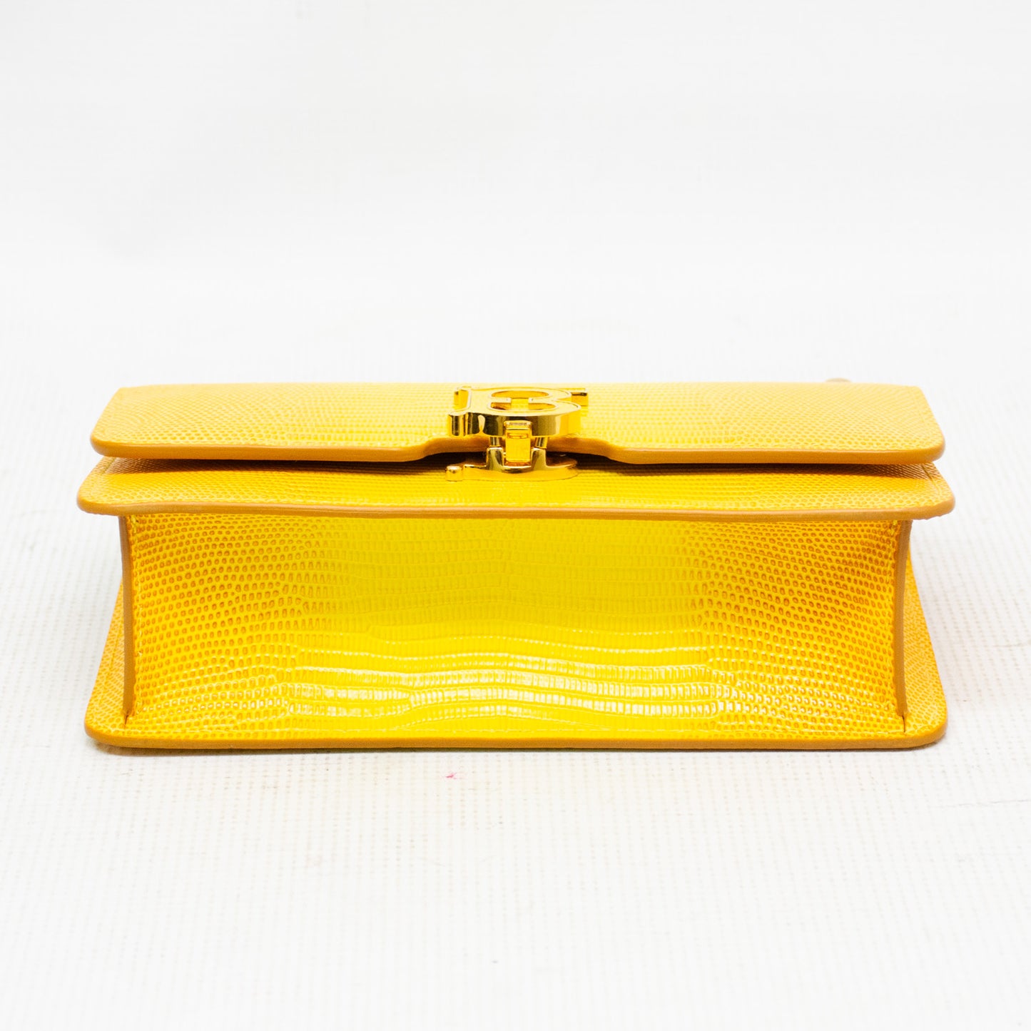 Burberry Mini Elongated TB Embossed Leather Crossbody Bag - Lemon/Marigold