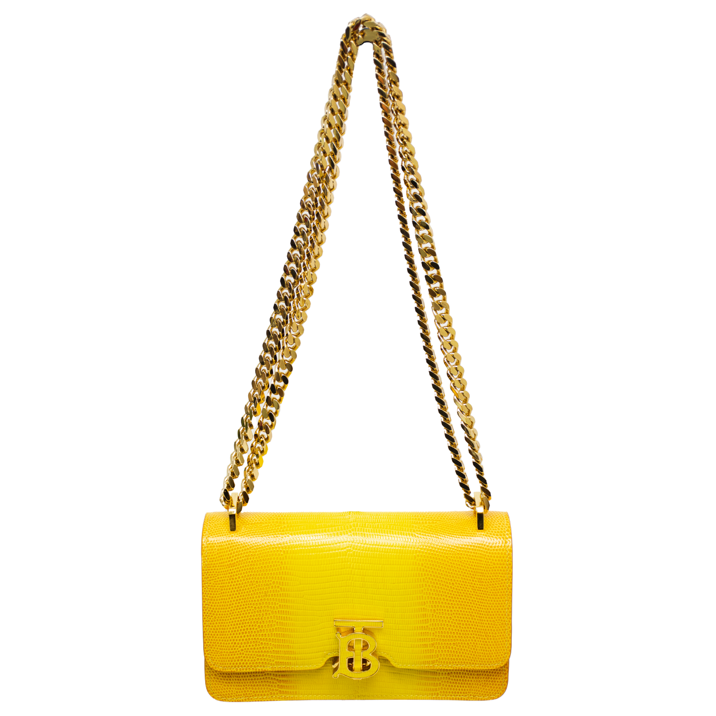 Burberry Mini Elongated TB Embossed Leather Crossbody Bag - Lemon/Marigold