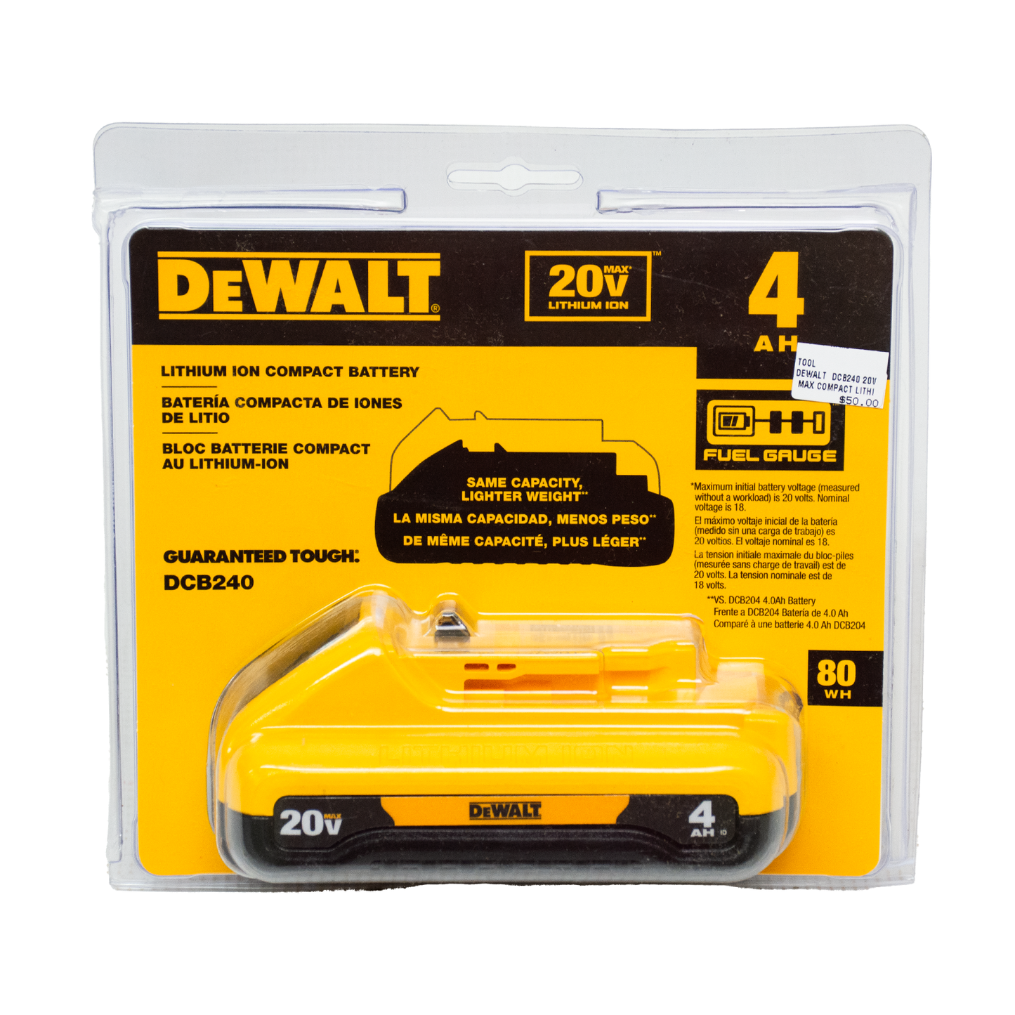 DEWALT DCB240 20V Max Compact 4.0Ah Battery pack