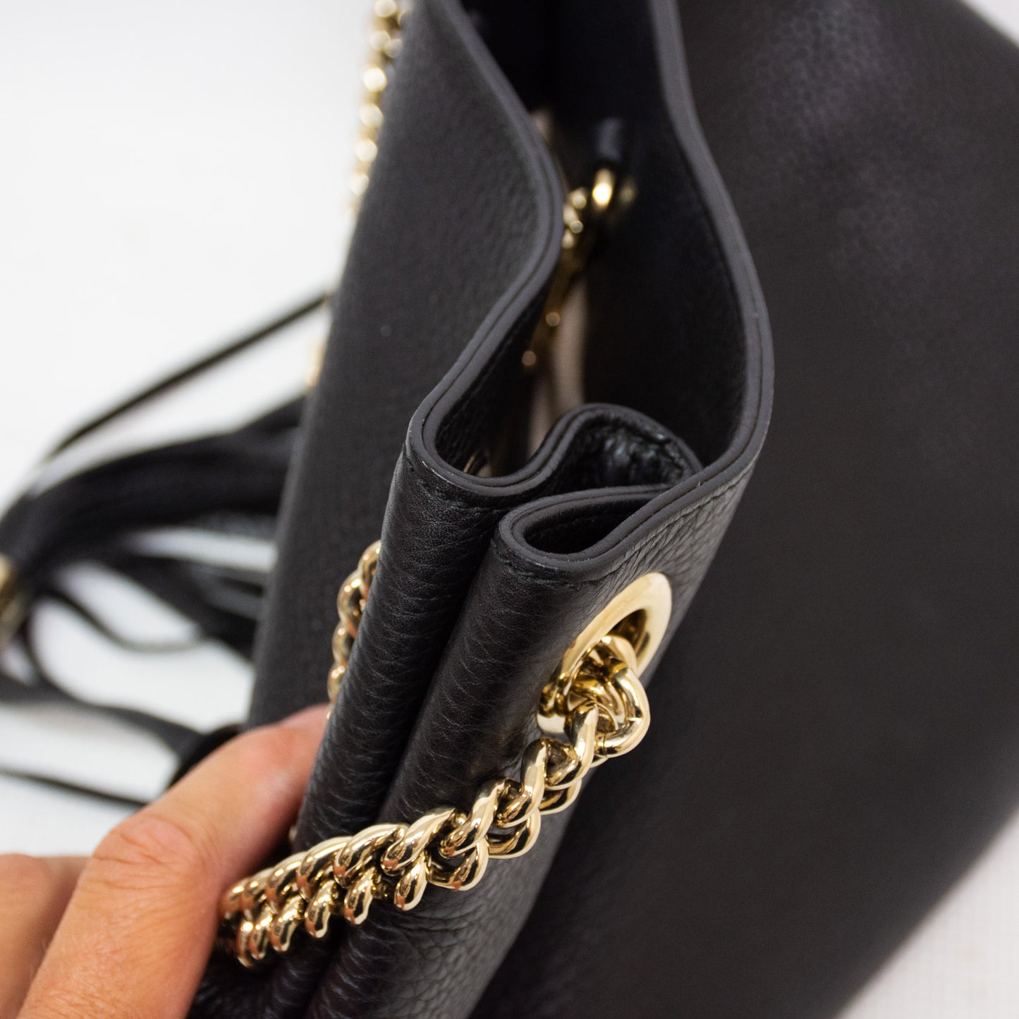 Gucci Soho Black Pebbled Gold Chain Purse