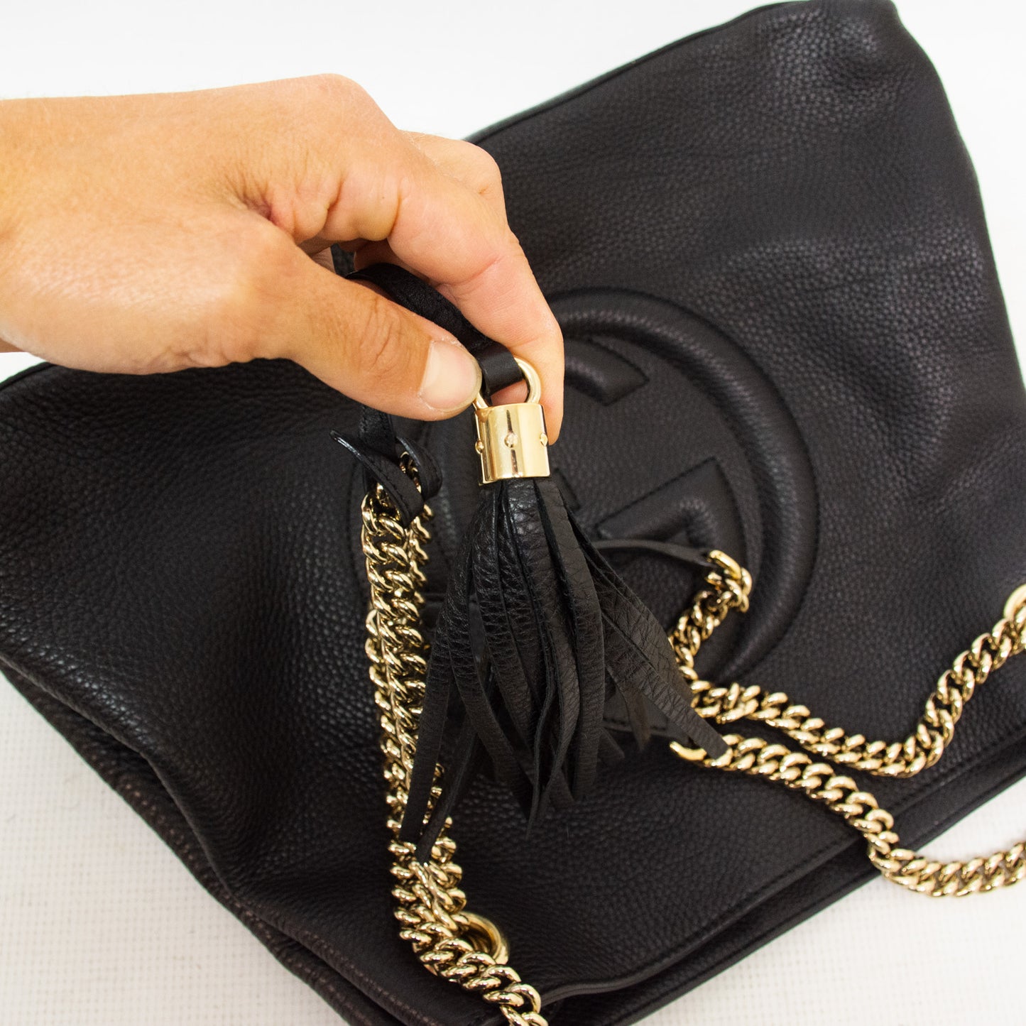 Gucci Soho Black Pebbled Gold Chain Purse