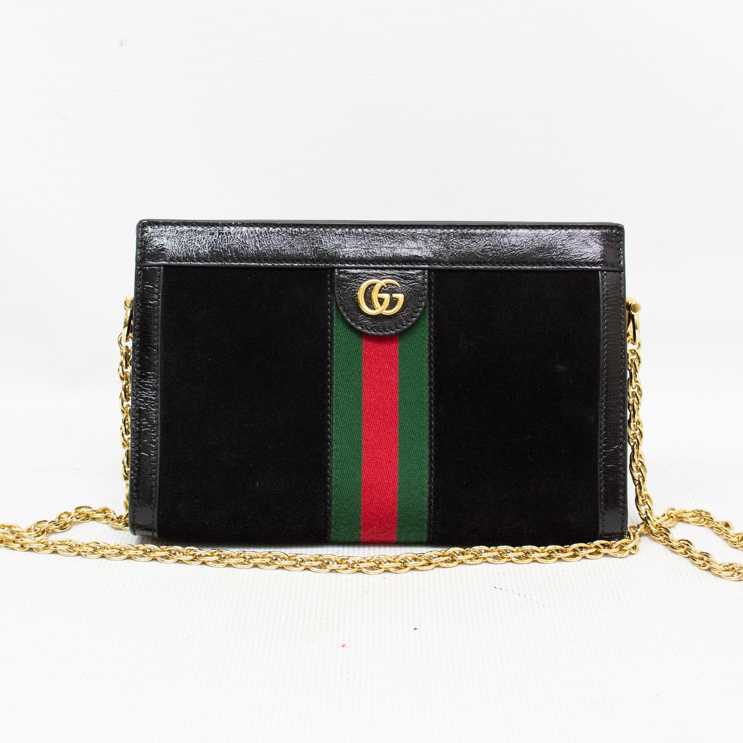 Gucci Black Suede & Leather GG Ophidia Web Shoulder Bag - 503877