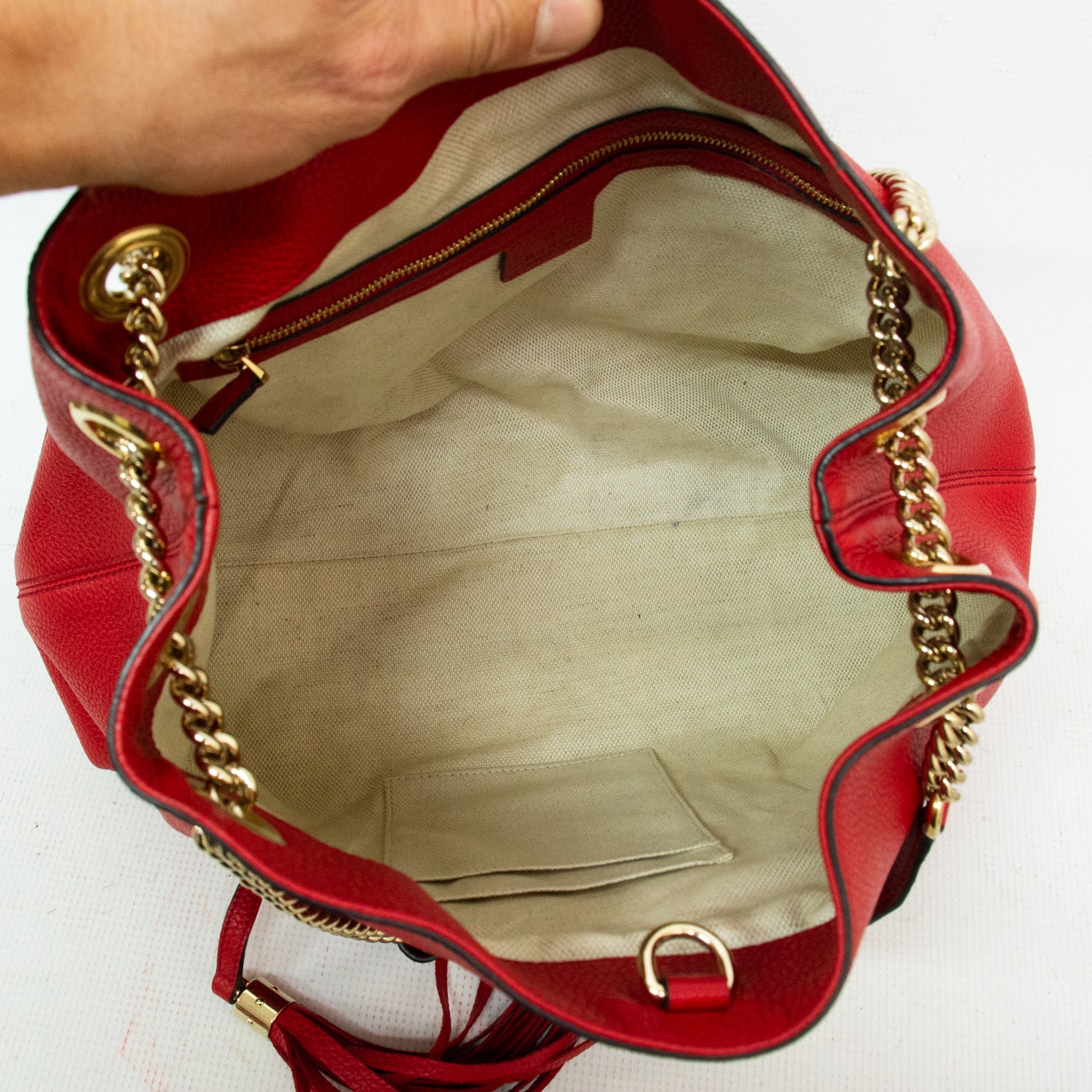 Gucci Pebbled GG Leather Soho Chain Tote - 536196 - Red