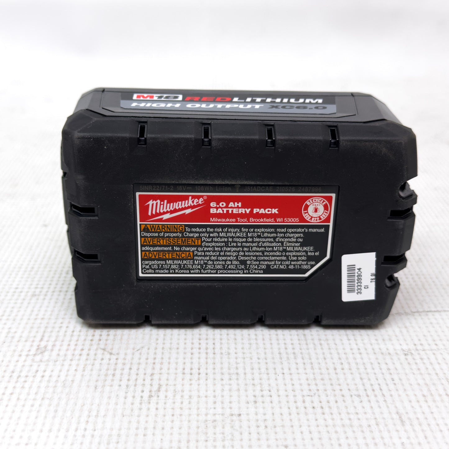 Milwaukee M18 Red Lithium High Output XC6.0 Battery