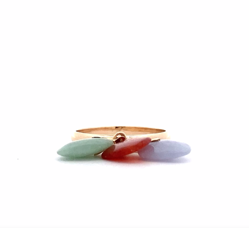 14K Yellow Gold Jade Dangle Heart Ring