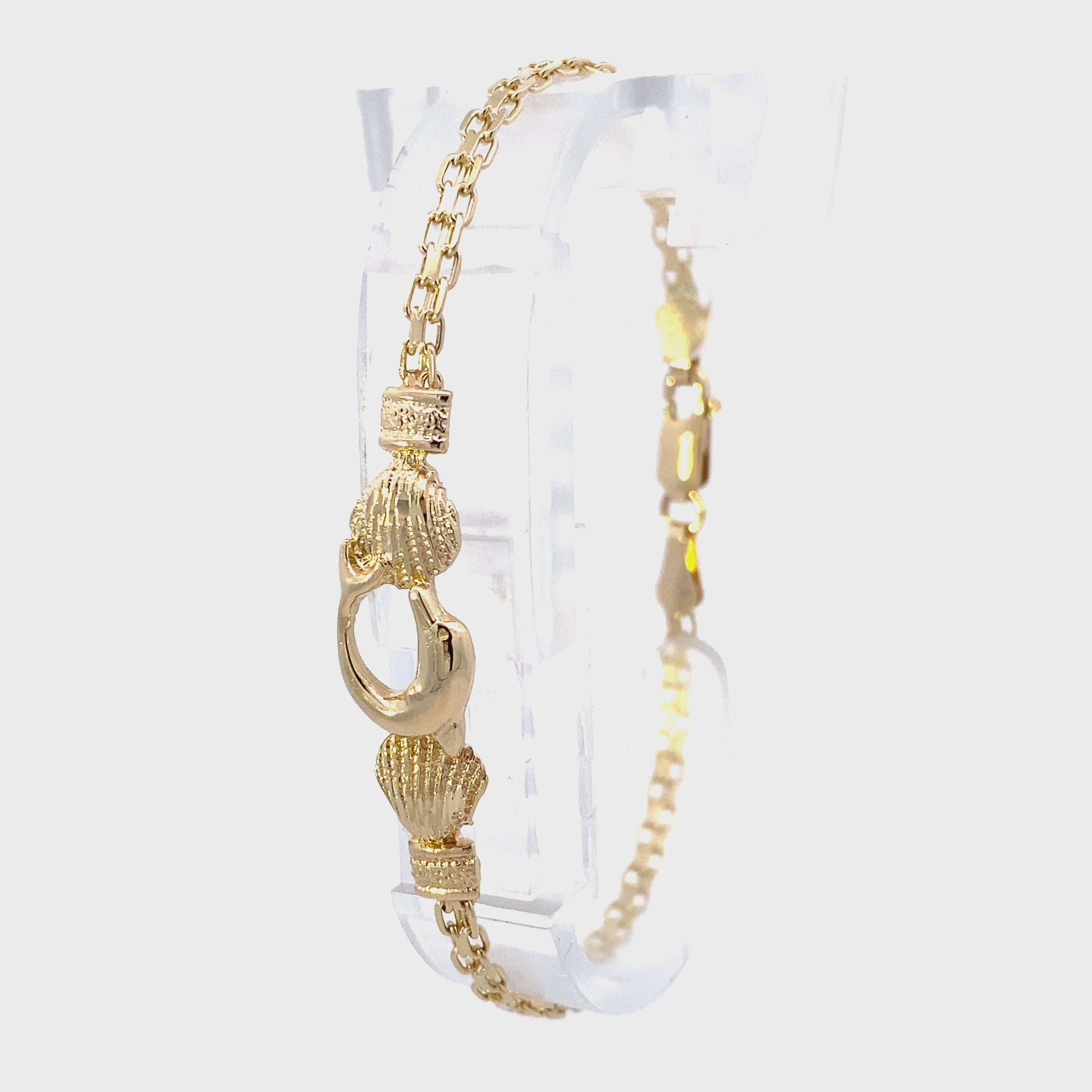 14K Yellow Gold Seashells & Dolphin Bismark Bracelet