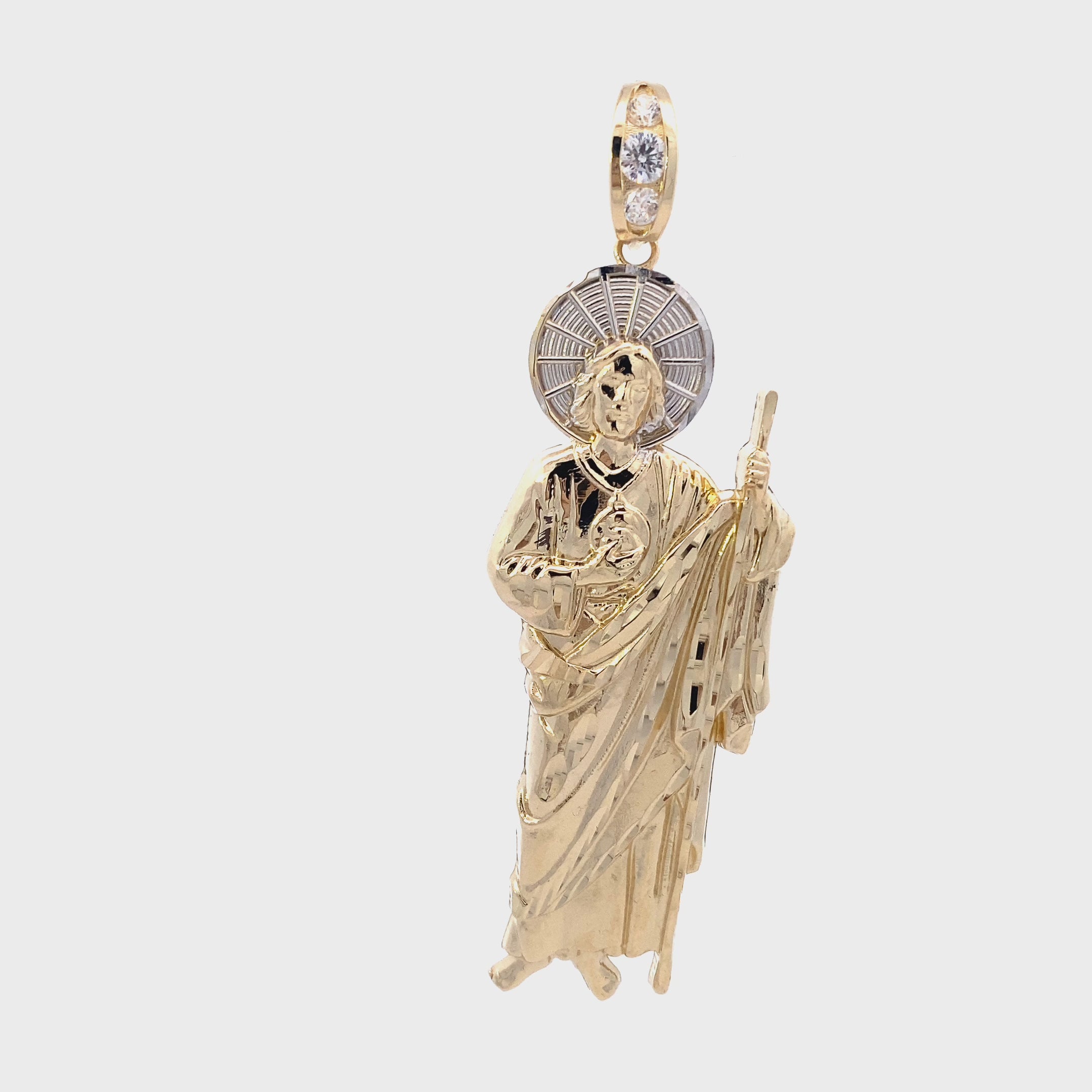 14K Yellow Gold CZ Religious Figure Pendant