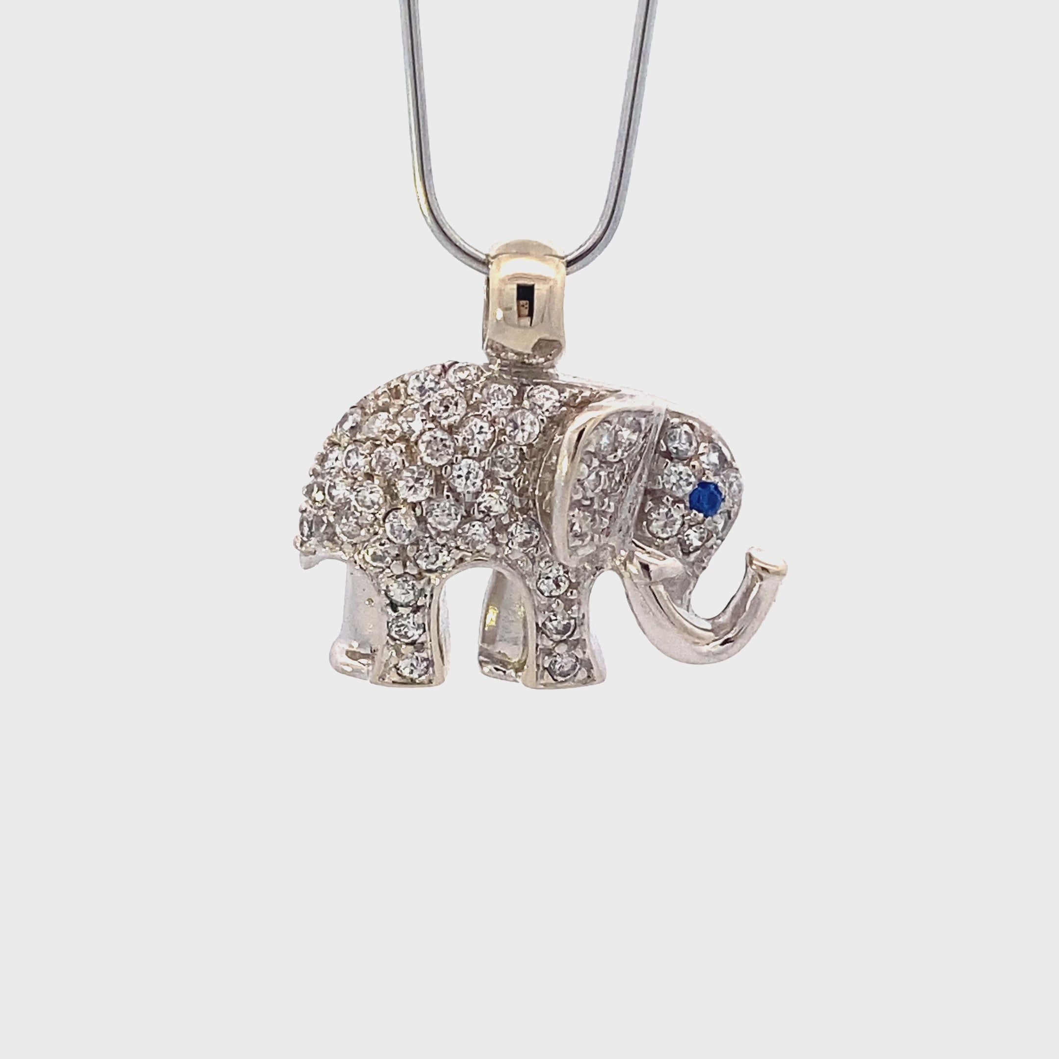 14K White Gold Pave CZ Elephant Pendant