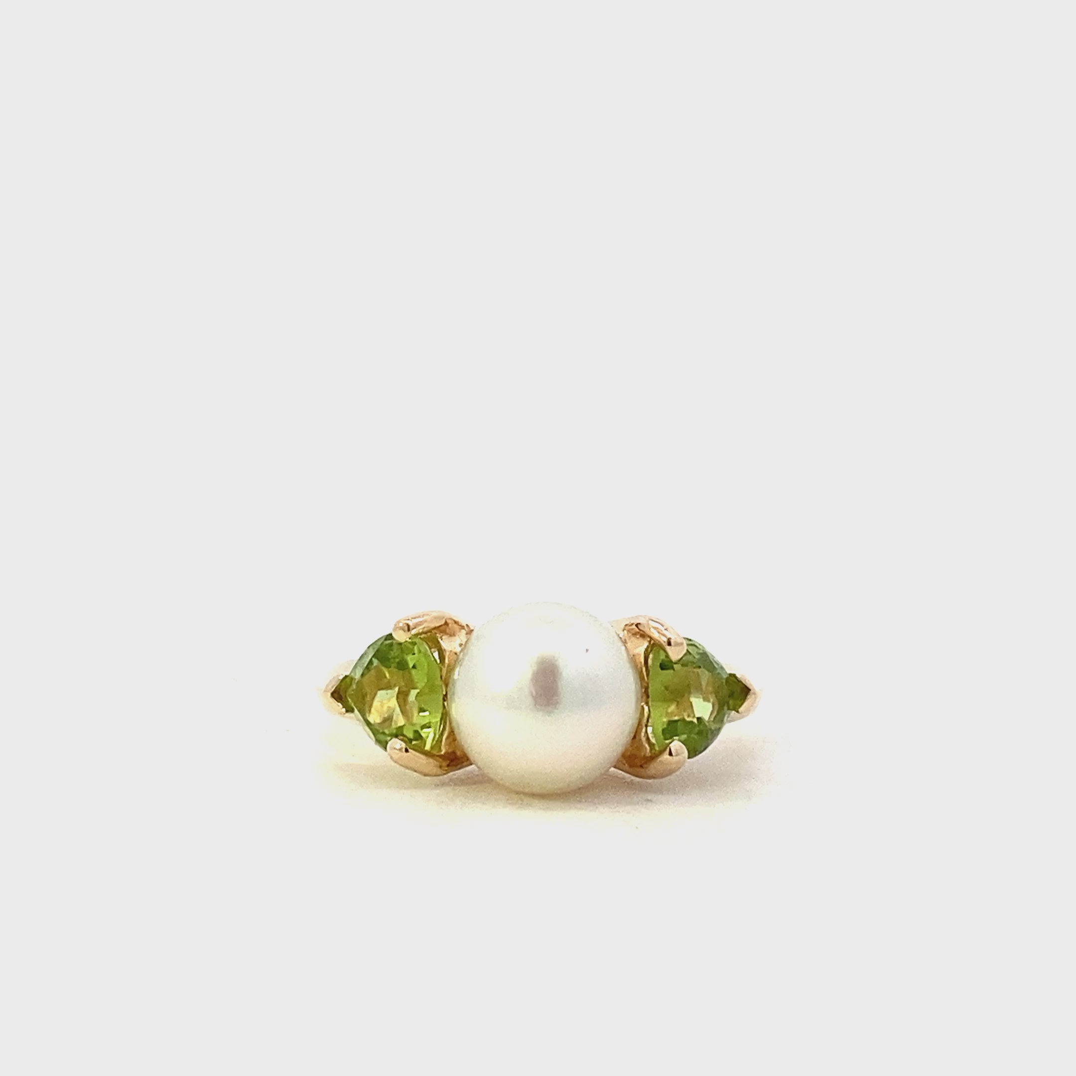 14K Yellow Gold Akoya Pearl & Peridot Women's Ring