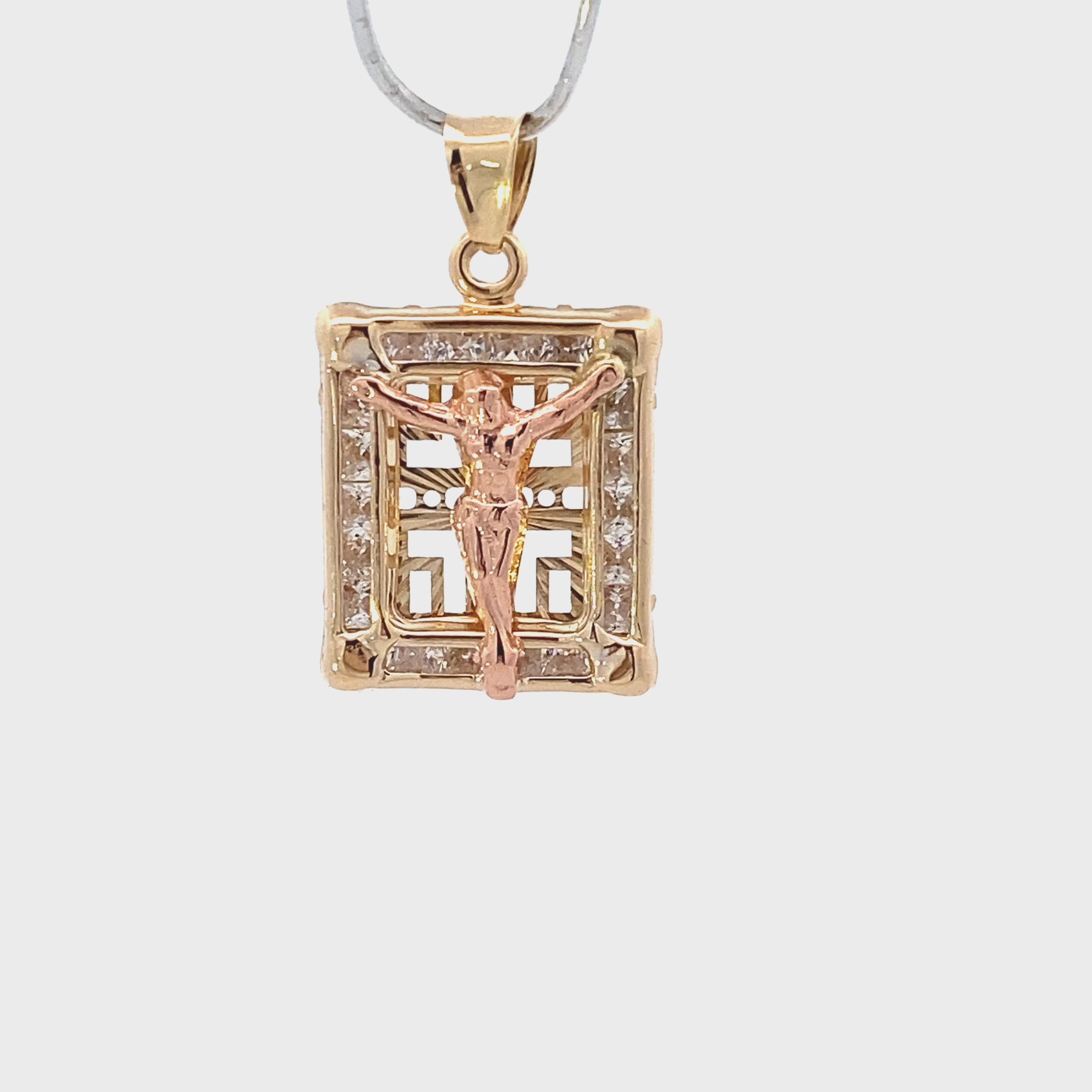 10K Yellow & Rose Gold Square CZ Crucifix Pendant