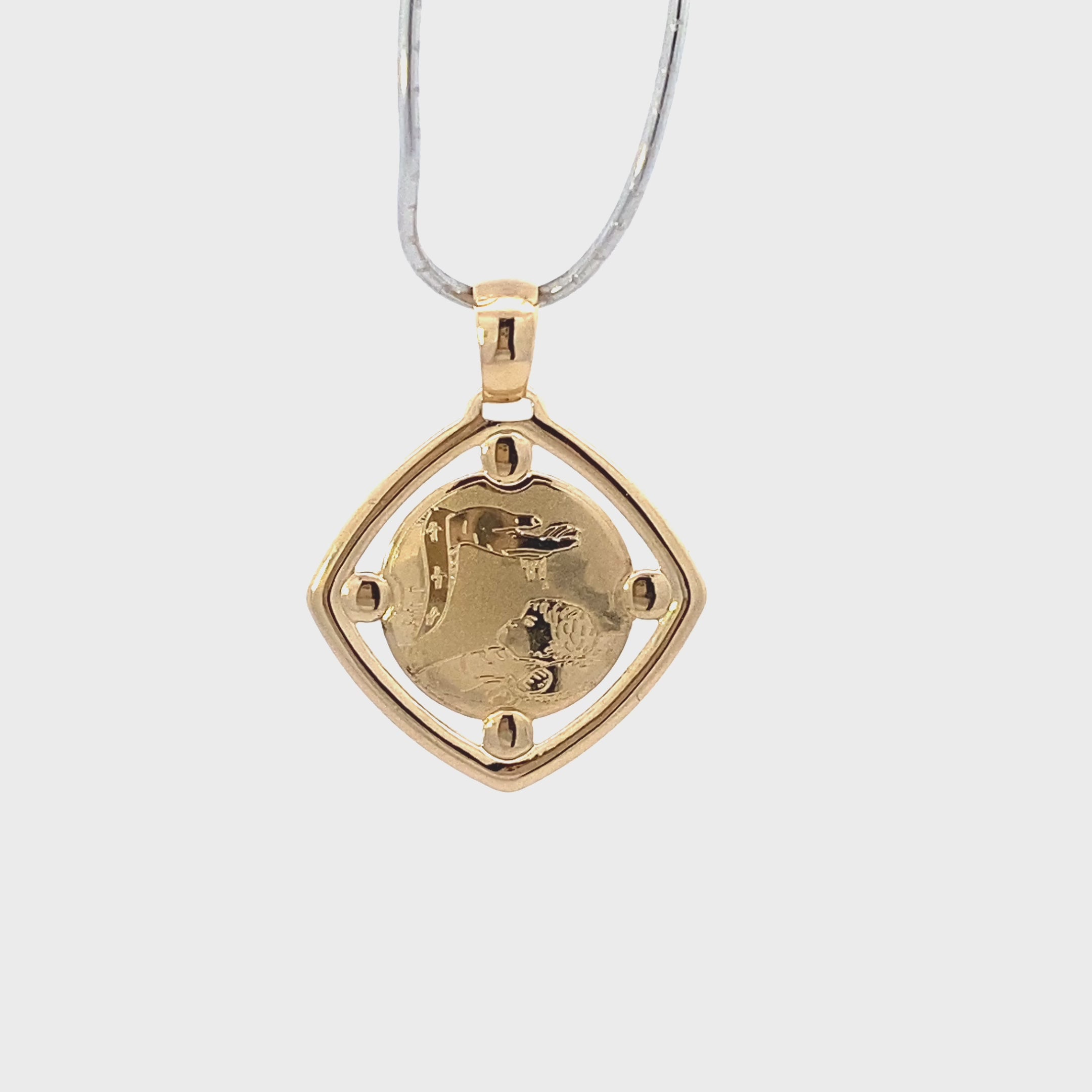 14K Yellow Gold Square Religious Pendant