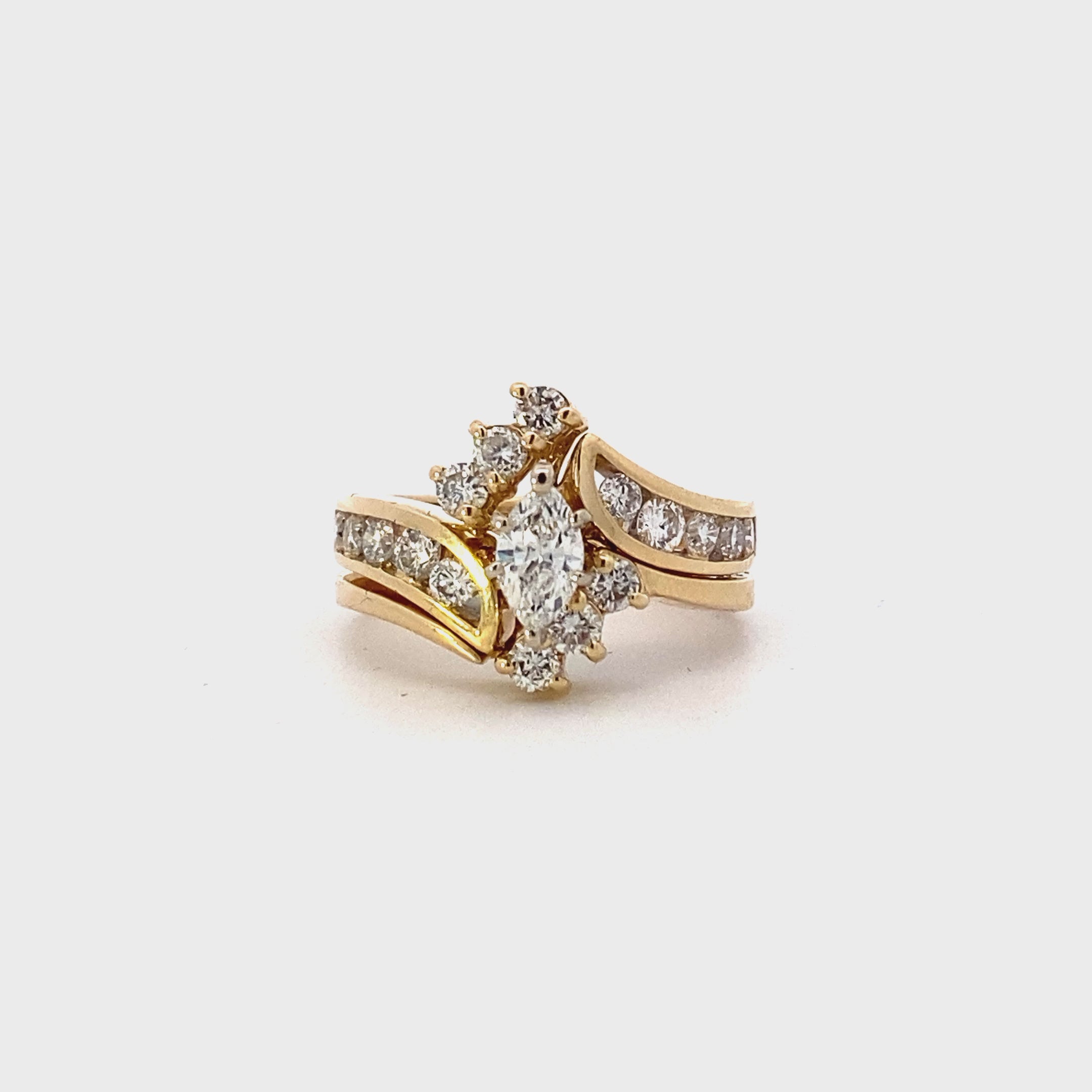 14K Yellow Gold Diamond Engagement & Wedding Ring Set - 1.24