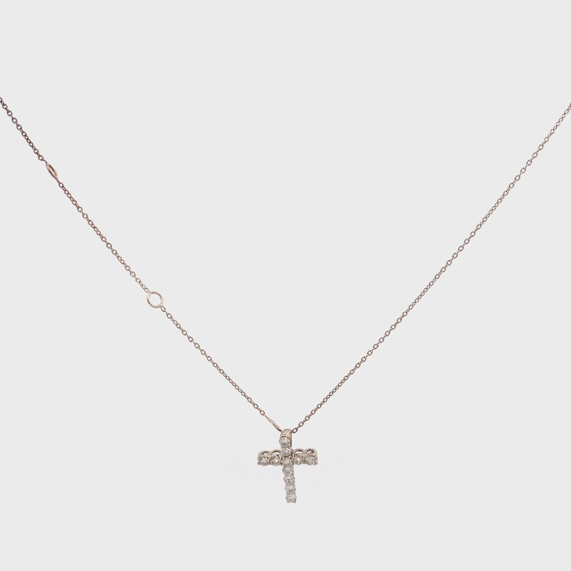 14K White Gold Diamond Cross Pendant & Chain Set - 0.33ct