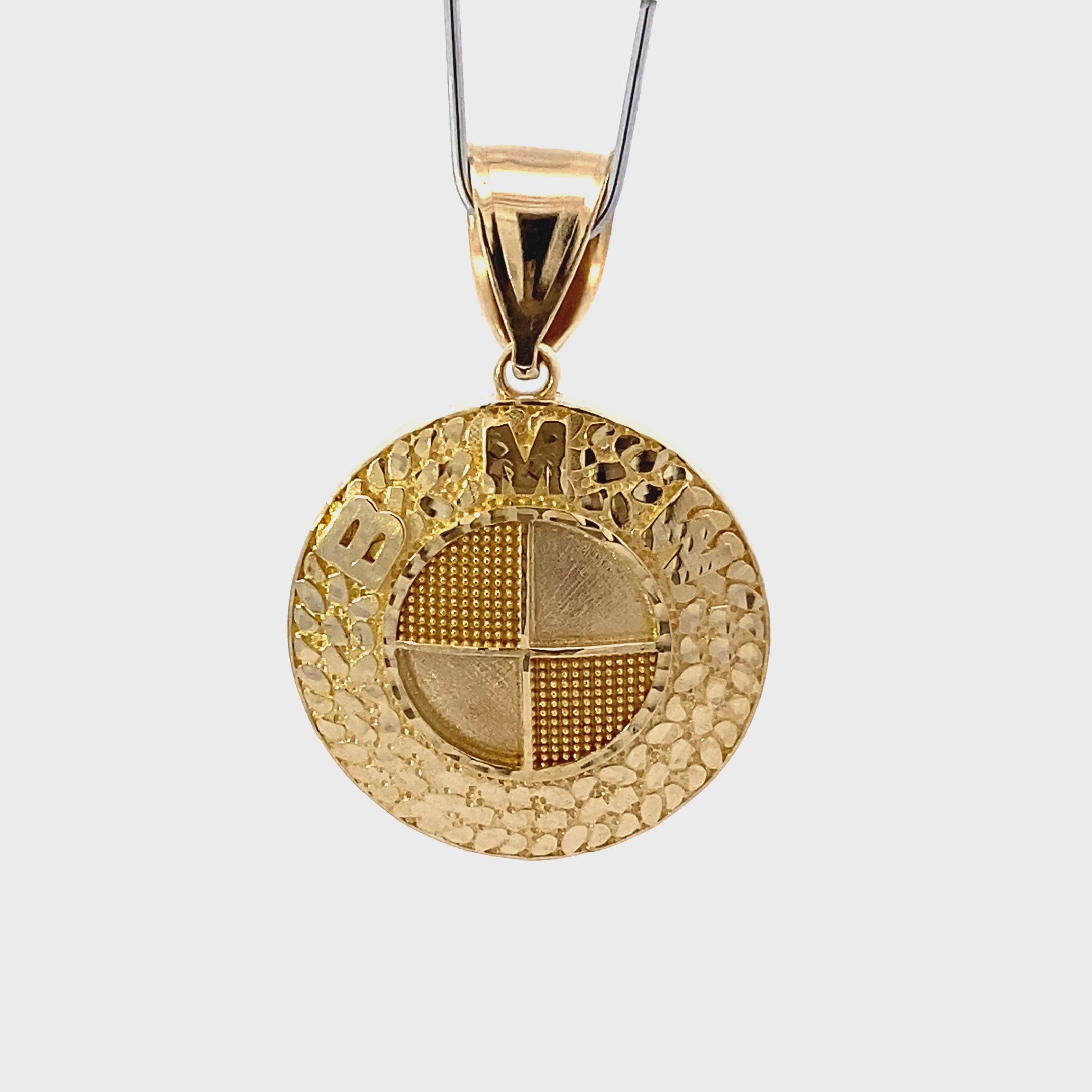 10K Yellow Gold BMW Logo Round Pendant