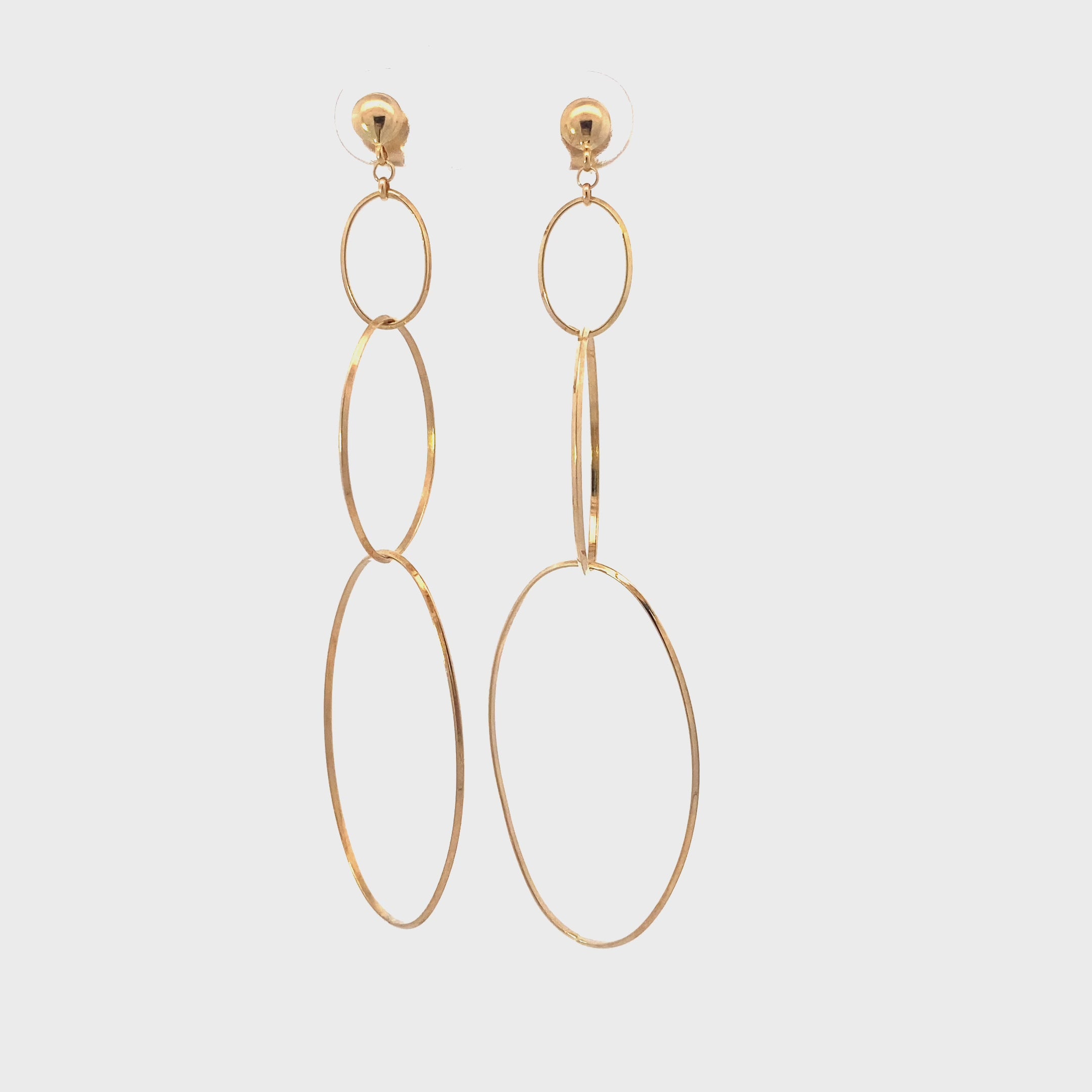 14K Yellow Gold Layered Oval Dangle Earrings