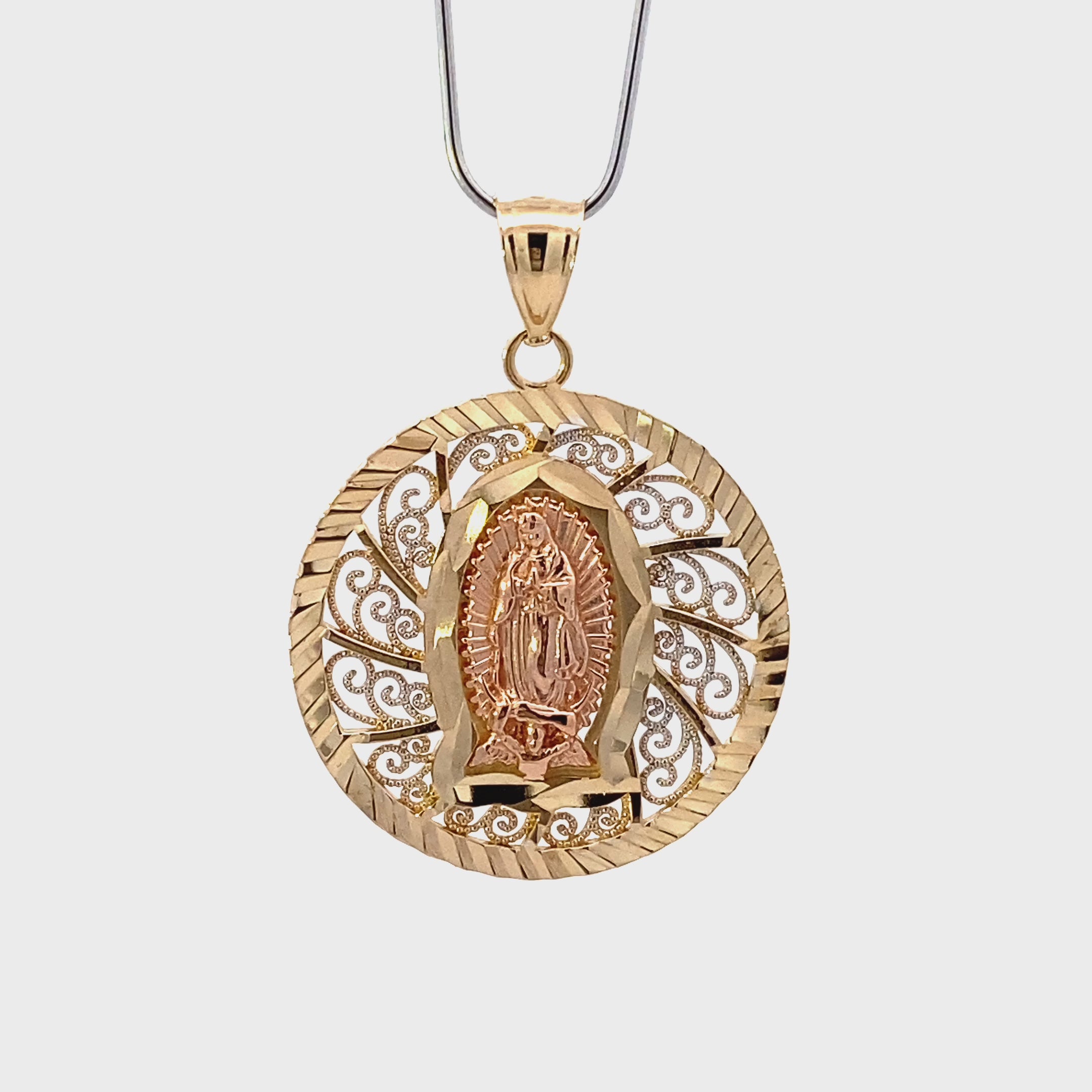 14K Tri-Color Gold Filigree Religious Pendant