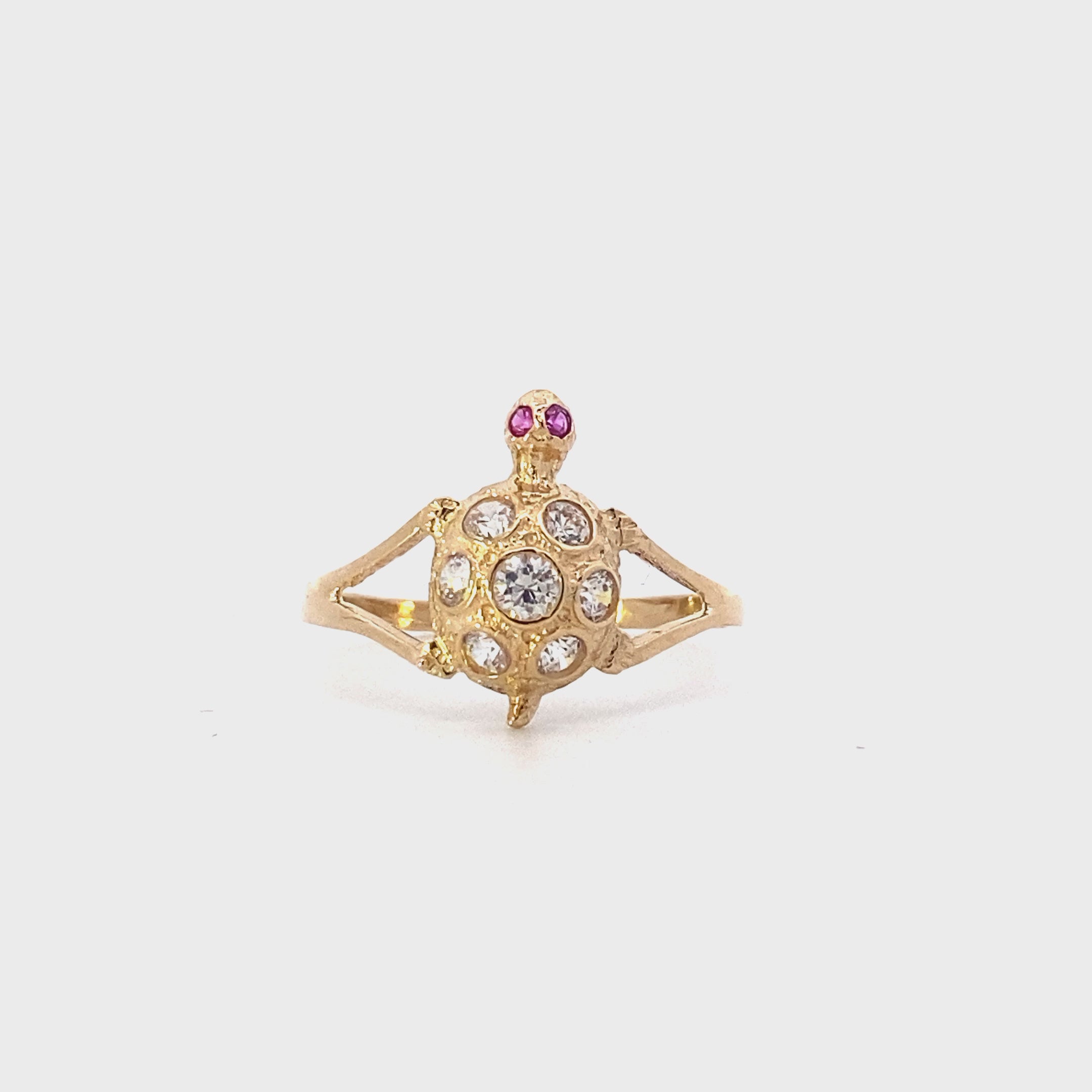 14K Yellow Gold CZ Turtle Ring