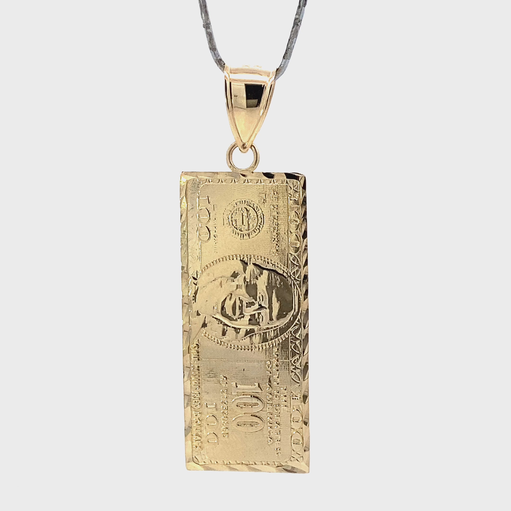 10K Yellow Gold $100 Dollar Bill Pendant