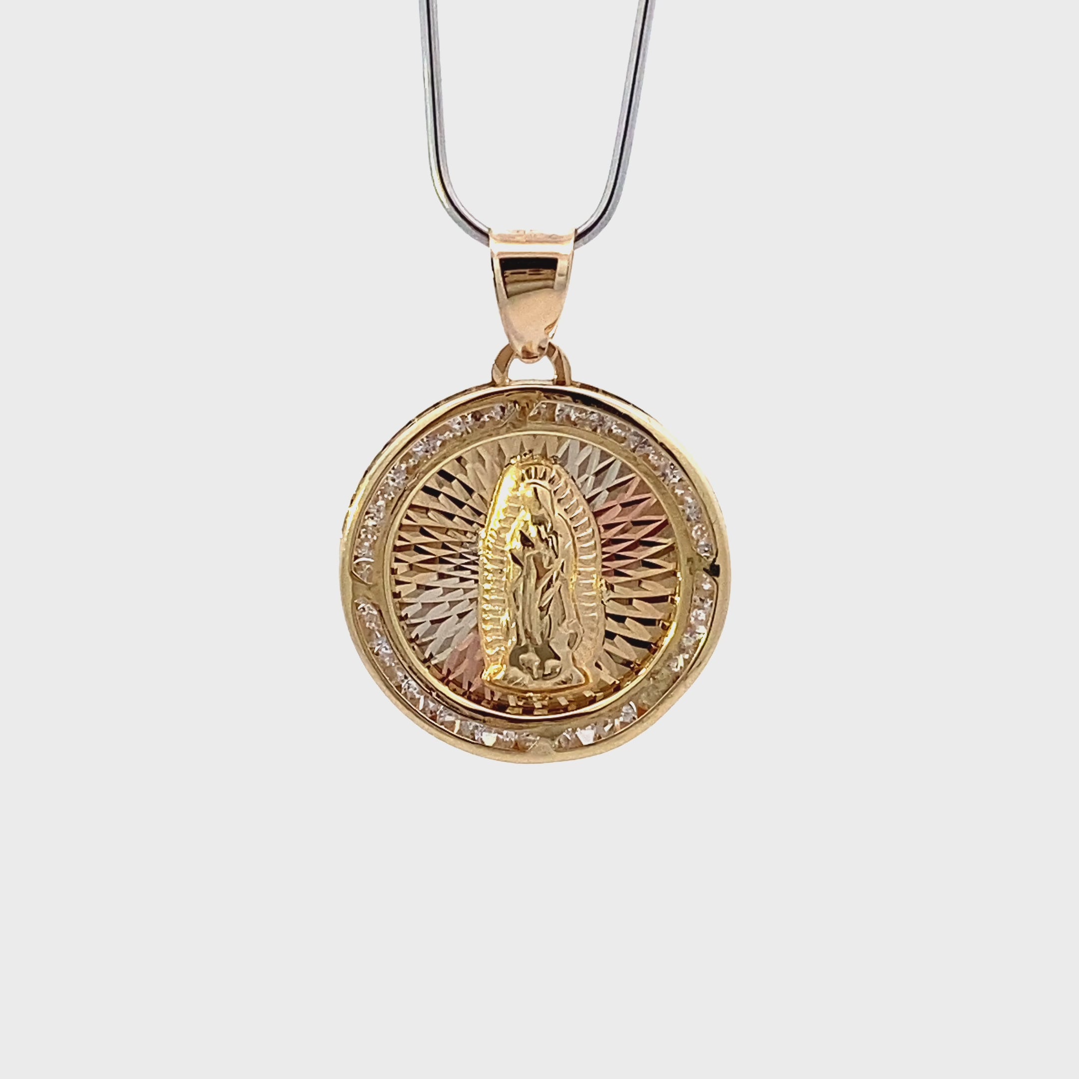 10K Tri-Color Gold CZ Religious Pendant