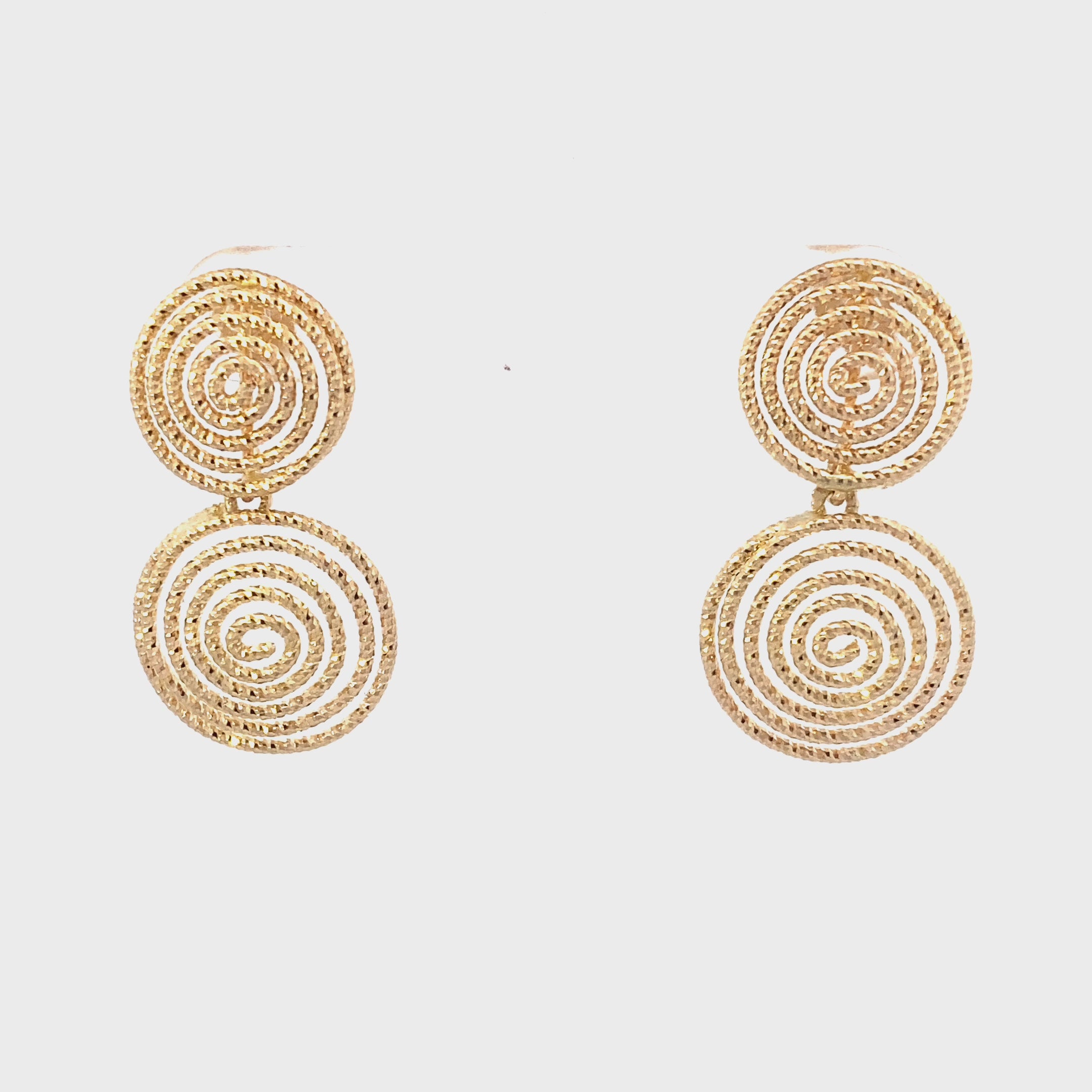 14K Yellow Gold DC Spiral Dangle Earrings & Matching Pendant